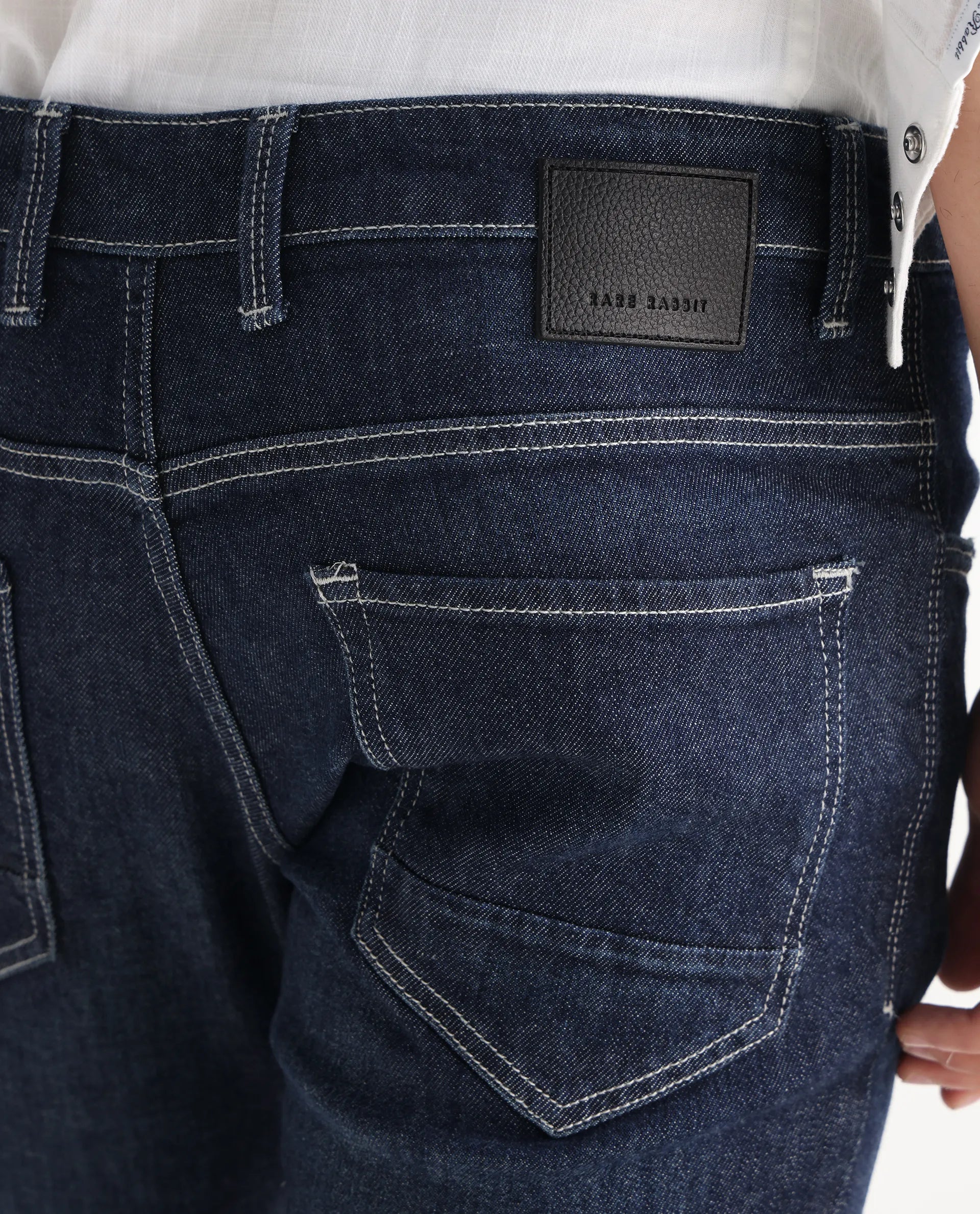 Rare Rabbit Men's Yuri Dark Blue Cotton Plain Hawk Slim Fit Jeans