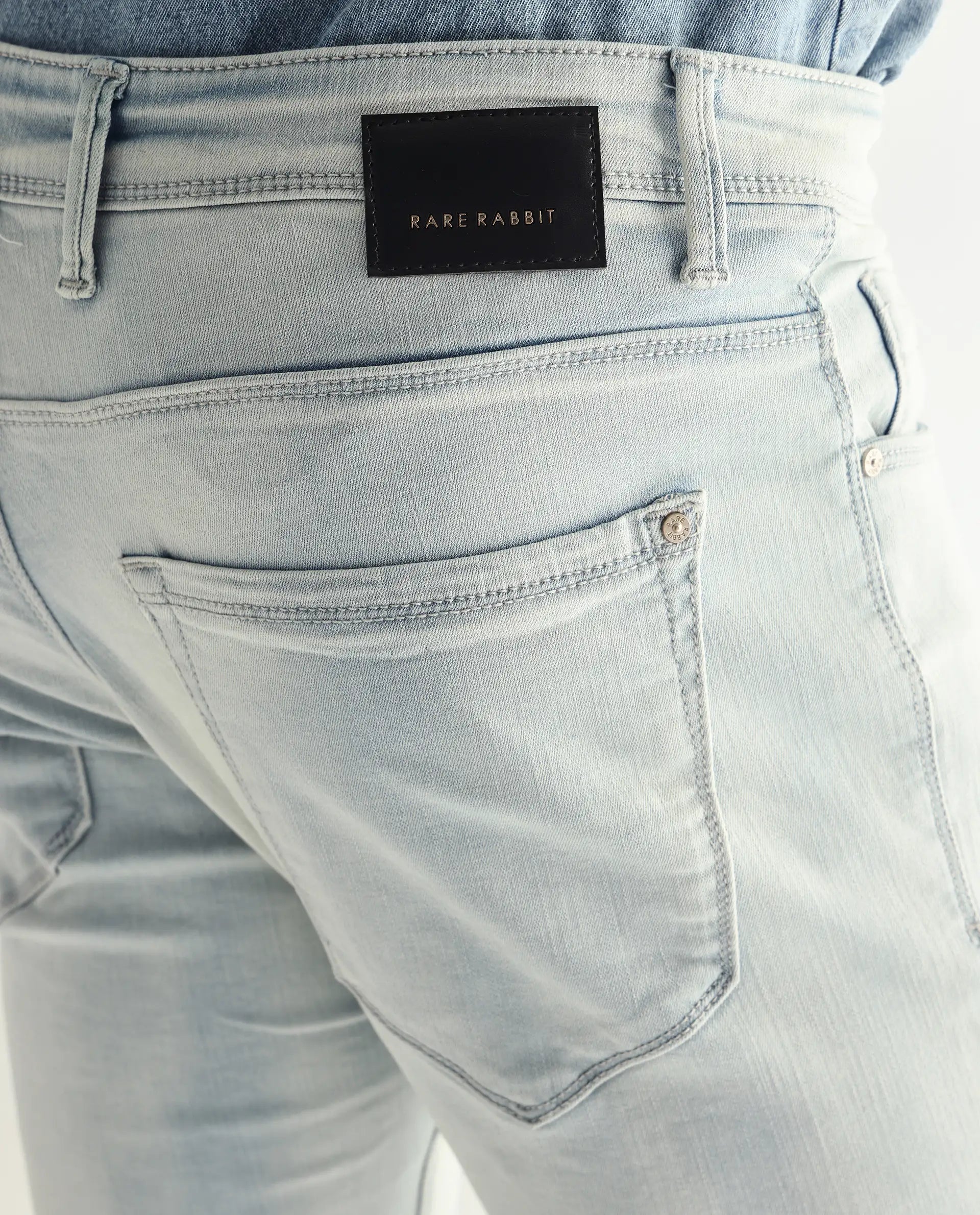 Rare Rabbit Men's Yuto Light Blue Cotton Plain Hawk Slim Fit Jeans