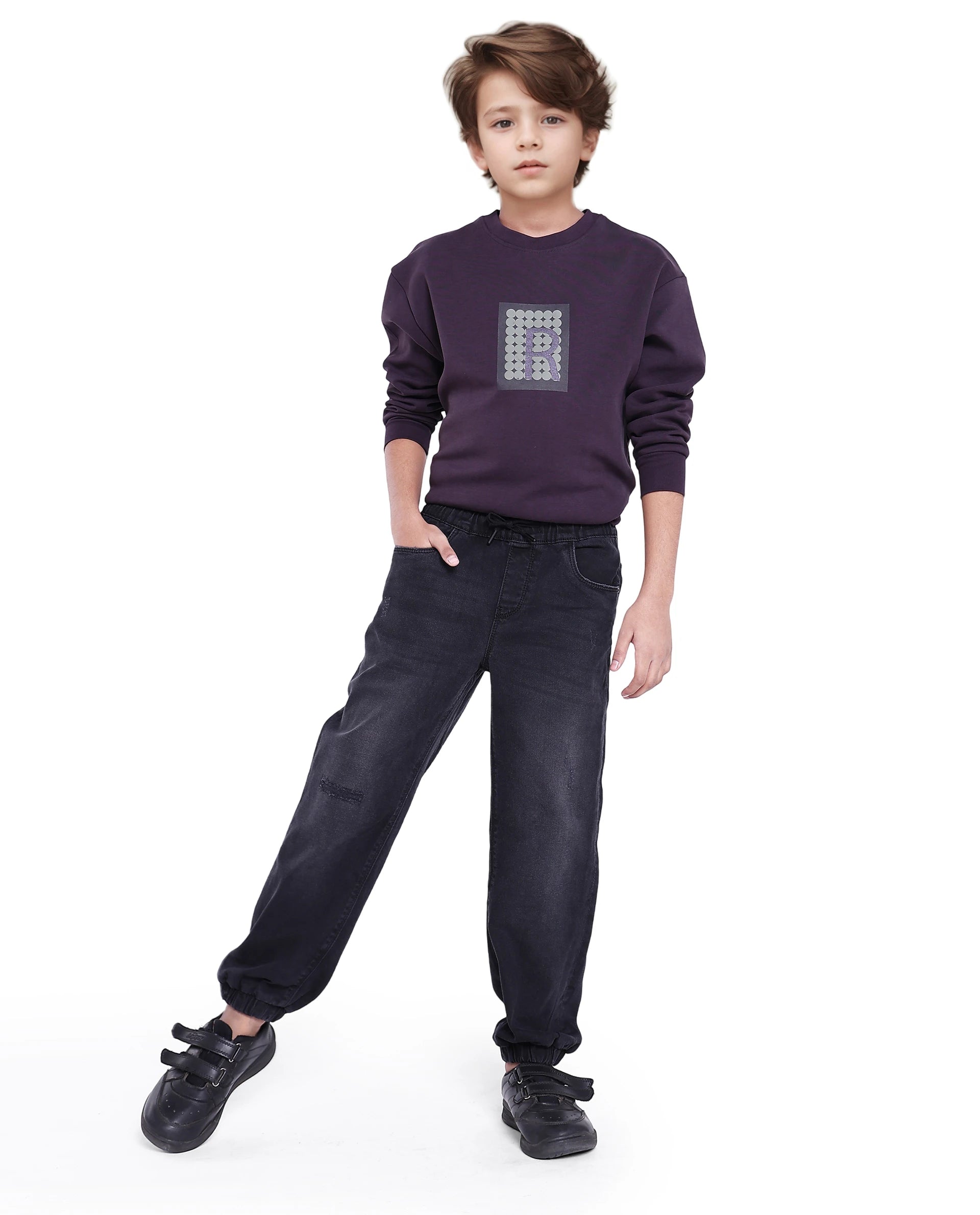 Rare Ones Kids Yugi Black Cotton Solid Slim Fit Denim Pant
