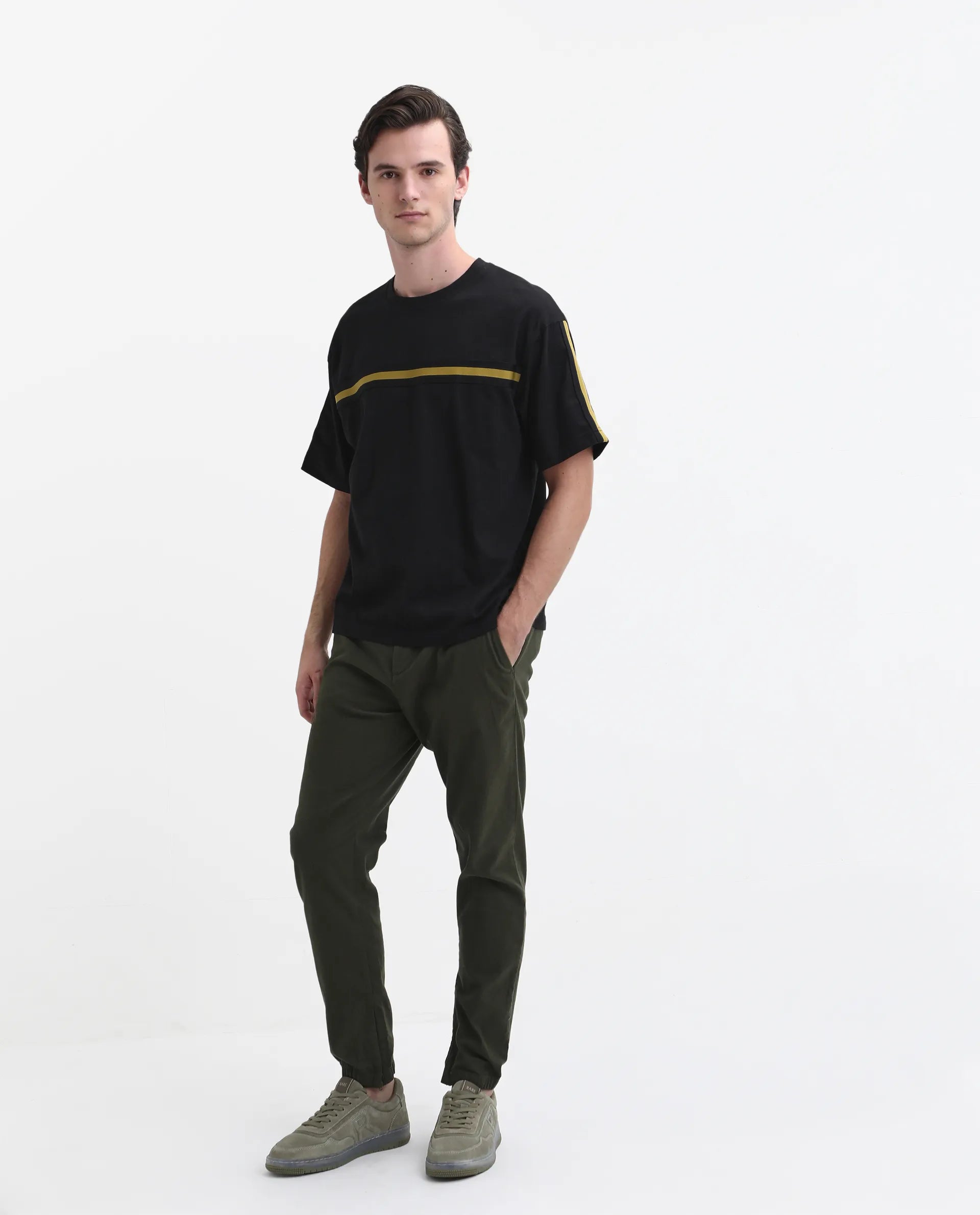 Rare Rabbit Men's Zade - Olive Cotton Plain Regular Fit Trouser