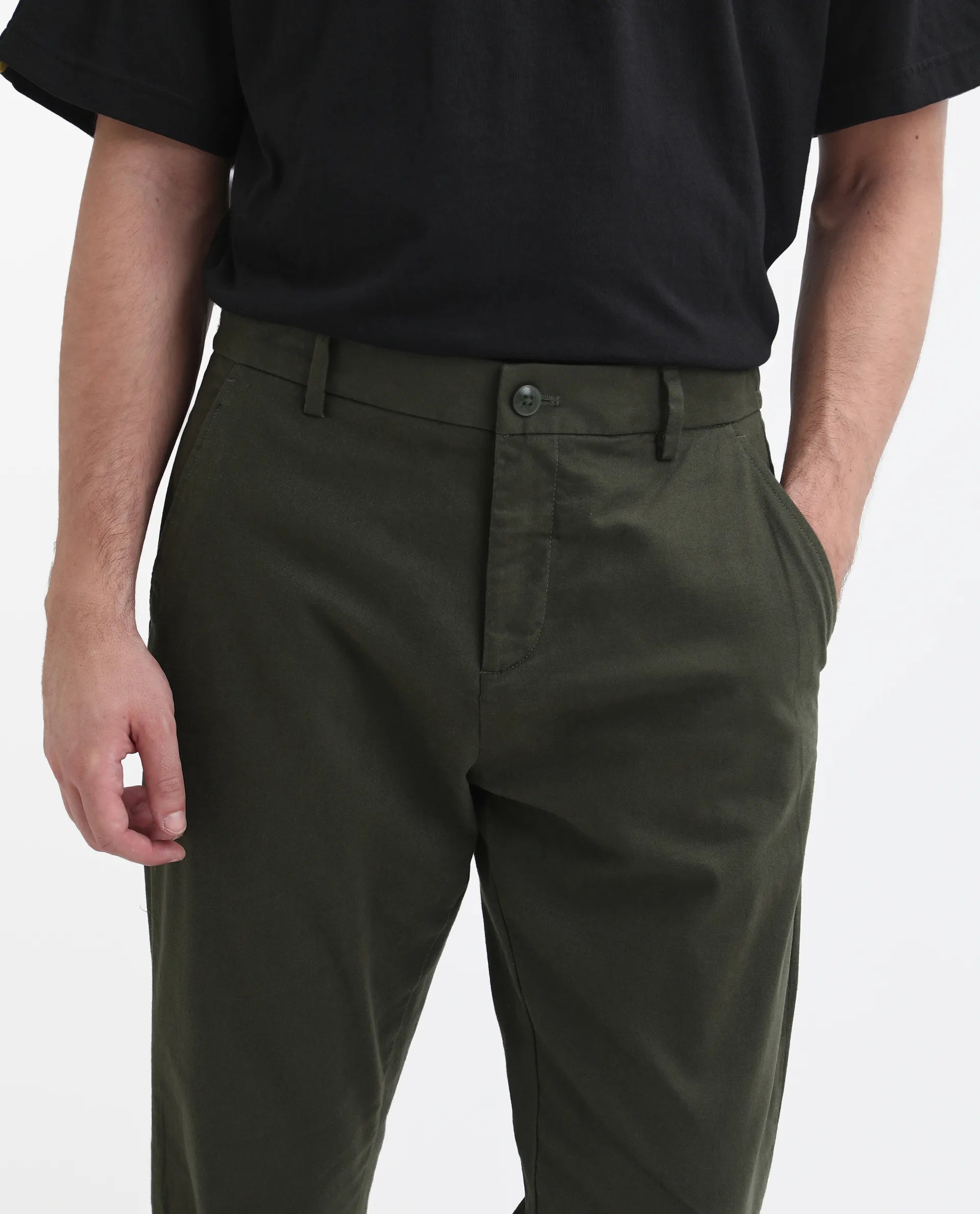Rare Rabbit Men's Zade - Olive Cotton Plain Regular Fit Trouser