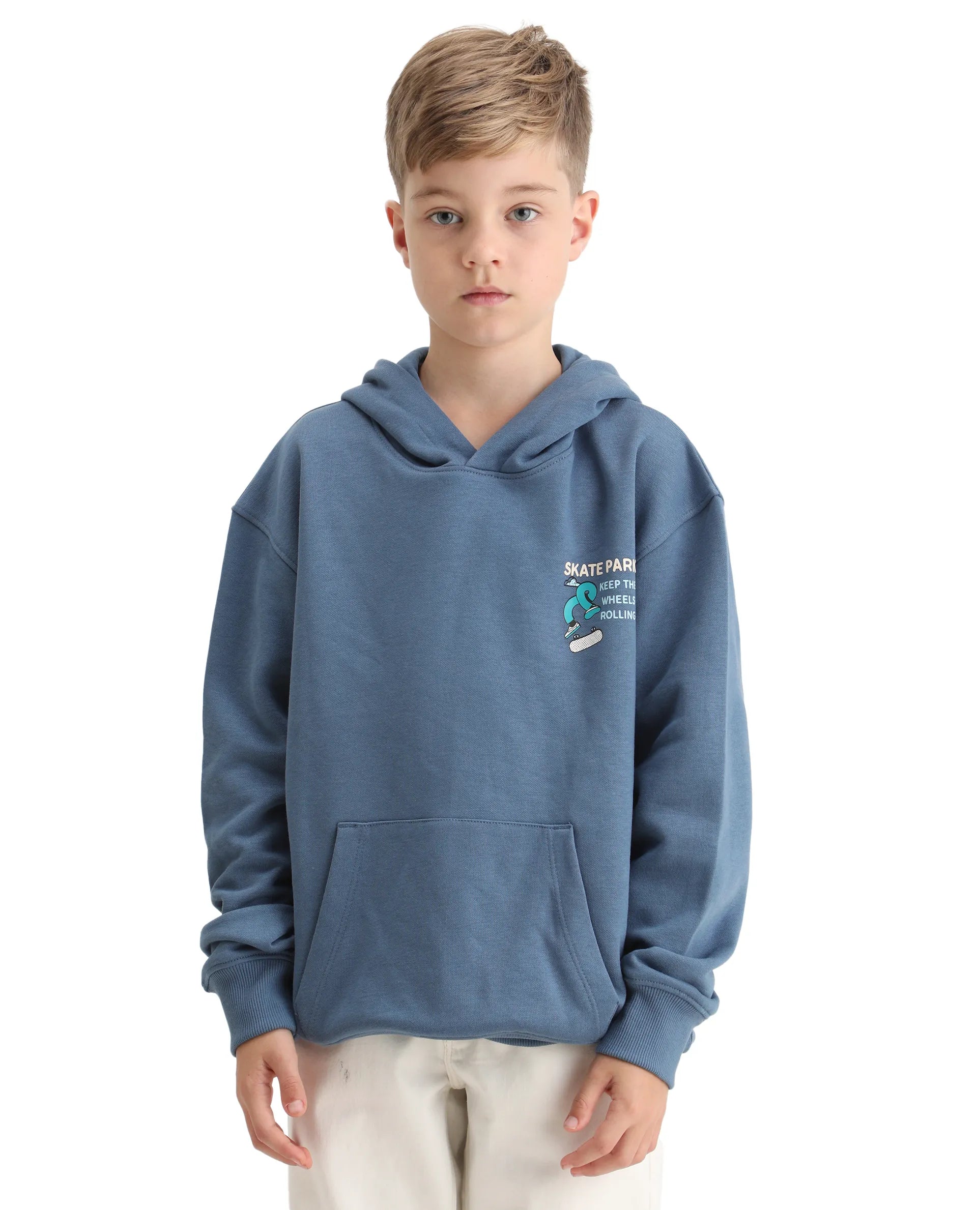 Rare Ones Kids Zaid Dusky Blue Cotton Blend Hd Print Oversized Sweatshirt