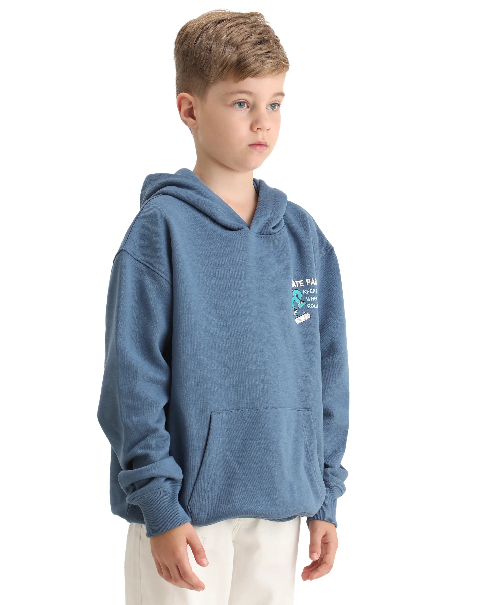 Rare Ones Kids Zaid Dusky Blue Cotton Blend Hd Print Oversized Sweatshirt
