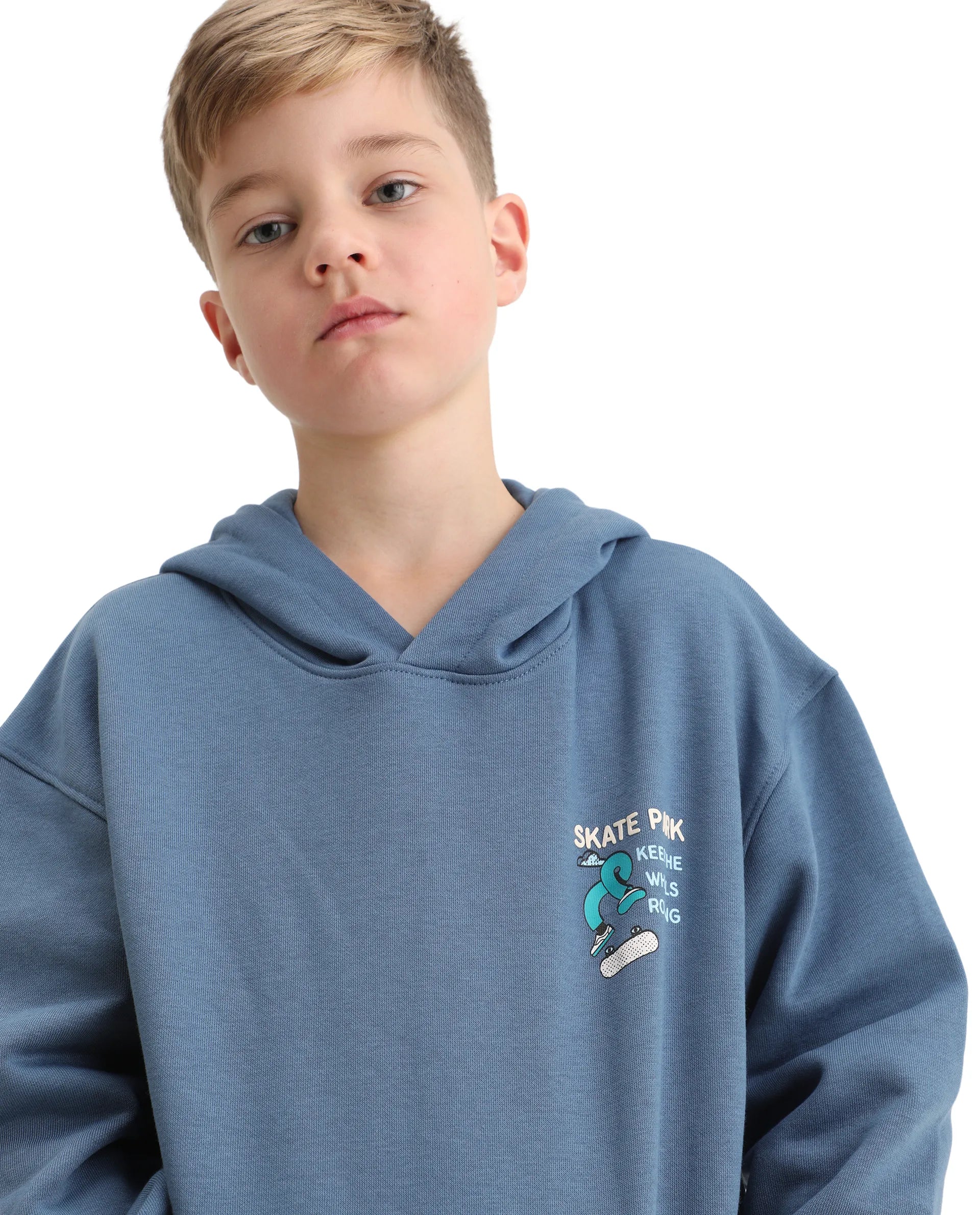 Rare Ones Kids Zaid Dusky Blue Cotton Blend Hd Print Oversized Sweatshirt