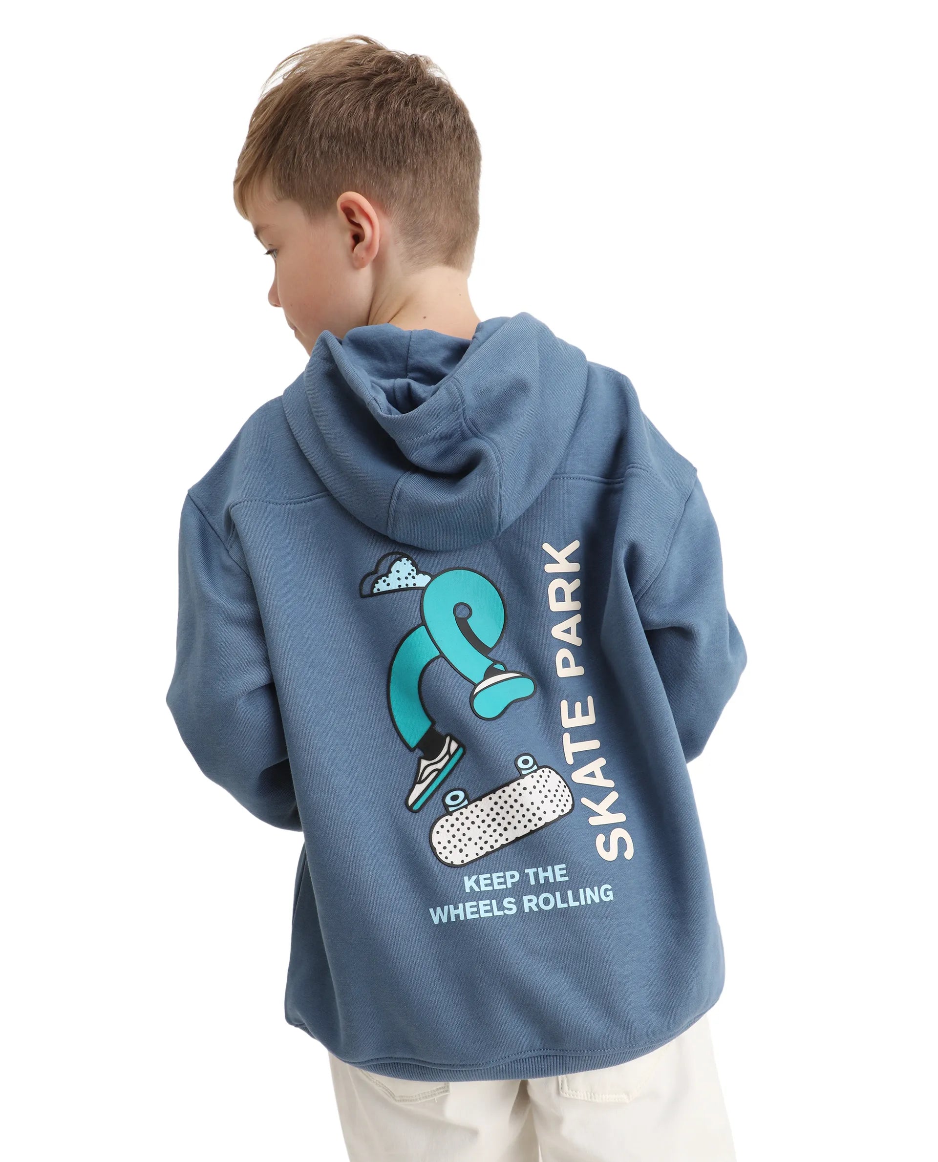 Rare Ones Kids Zaid Dusky Blue Cotton Blend Hd Print Oversized Sweatshirt