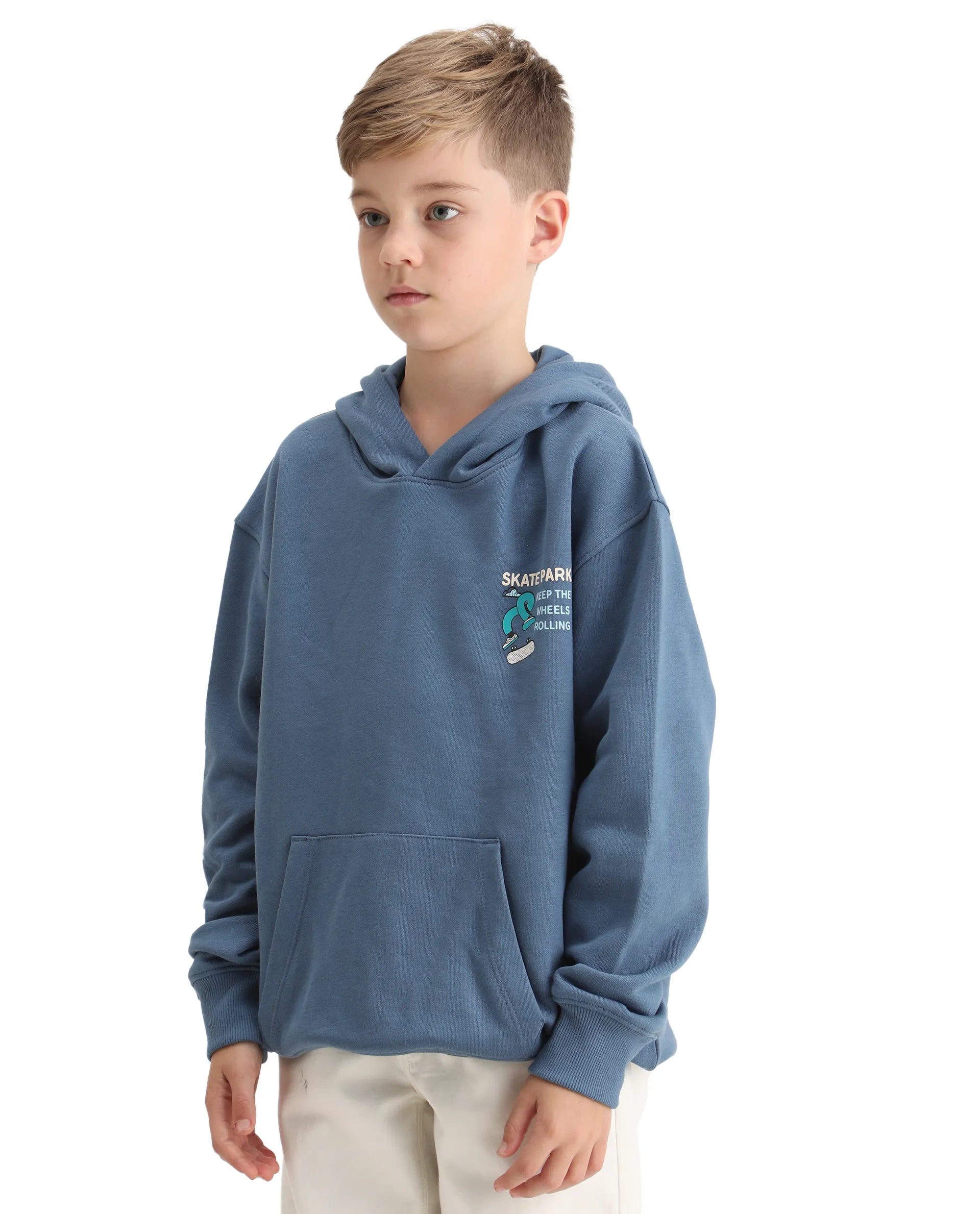 Rare Ones Kids Zaid Dusky Blue Cotton Blend Hd Print Oversized Sweatshirt