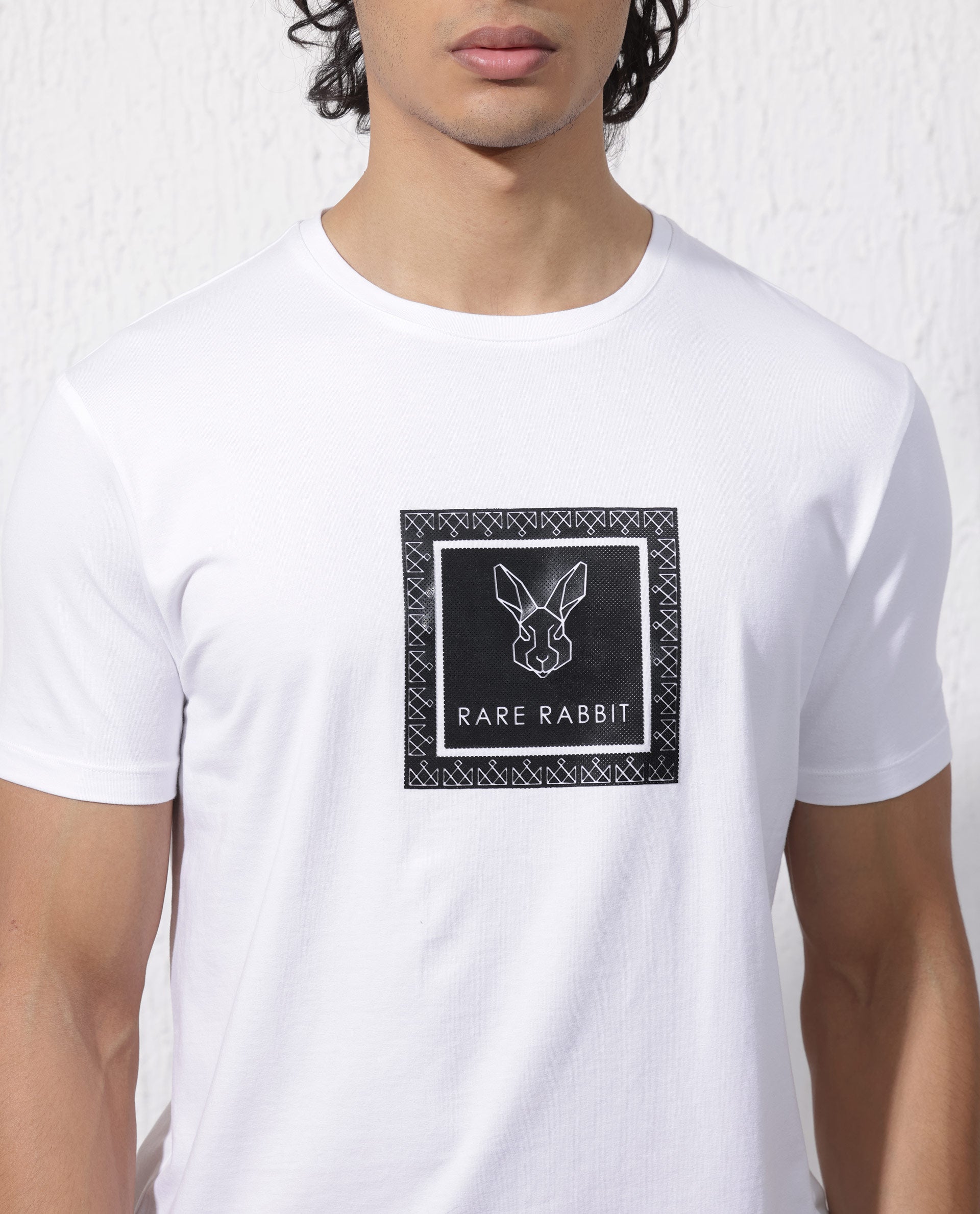 Rare Rabbit Men's Zalen White Short Sleeve Graphic Printed Logo T-shirt