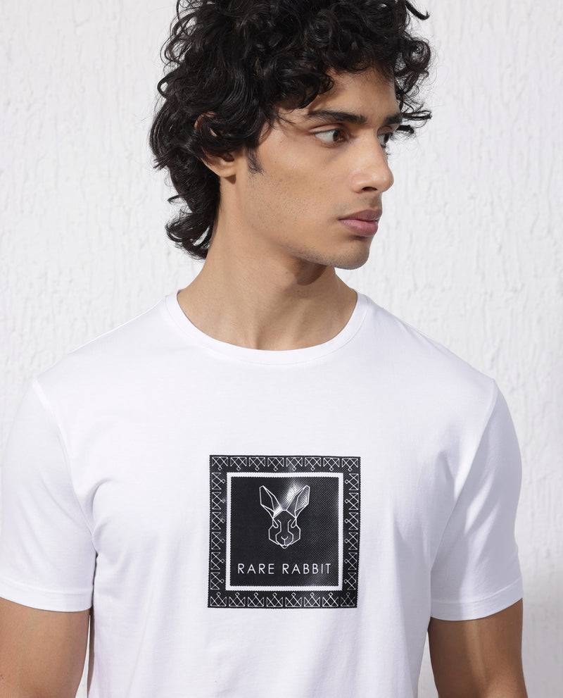 Rare Rabbit Men's Zalen White Short Sleeve Graphic Printed Logo T-shirt