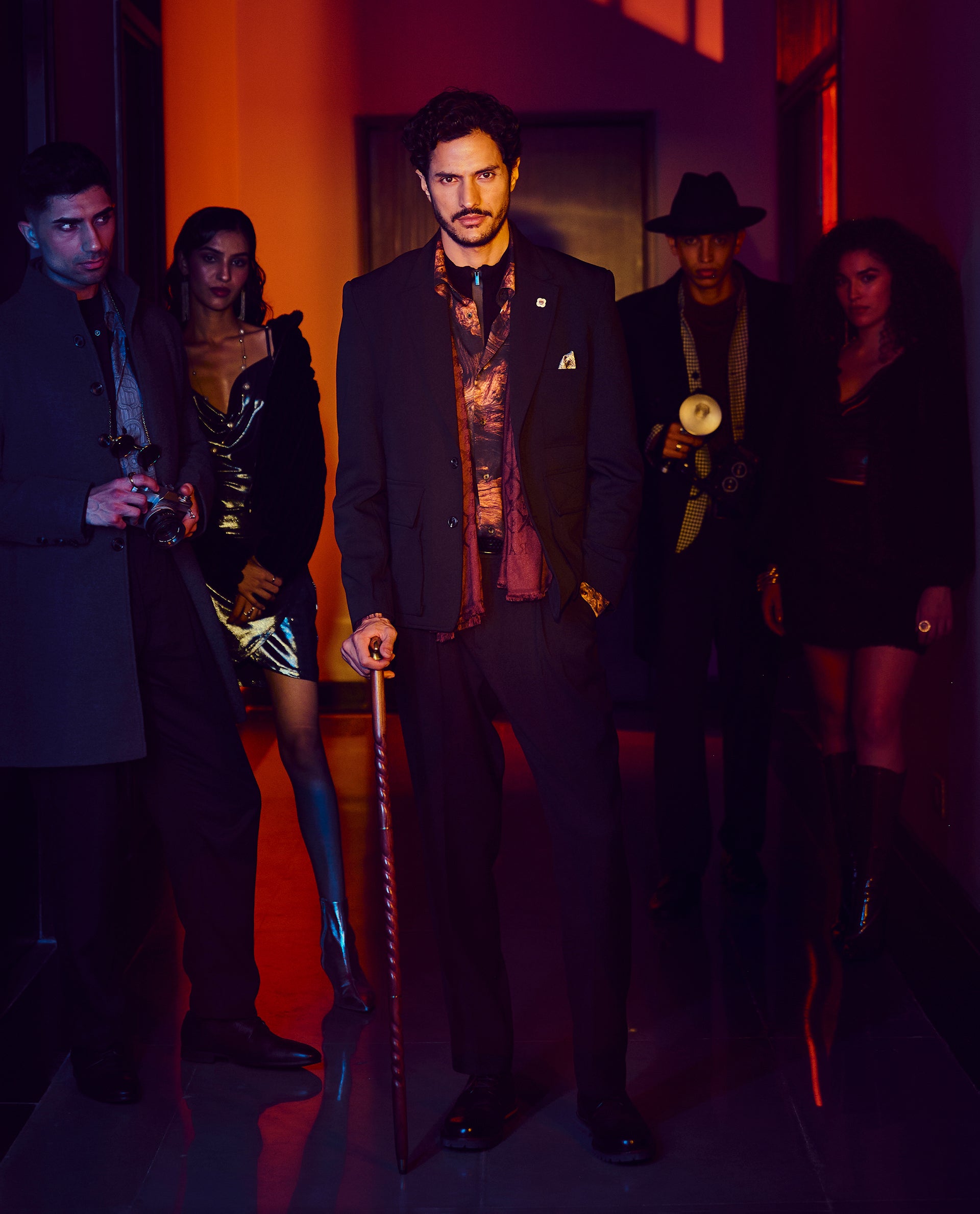 Rare Rabbit Men Zalfo Black Polyester Lycra Fabric Full Sleeve Lapel Collar Button Closure Solid Blazer Jacket