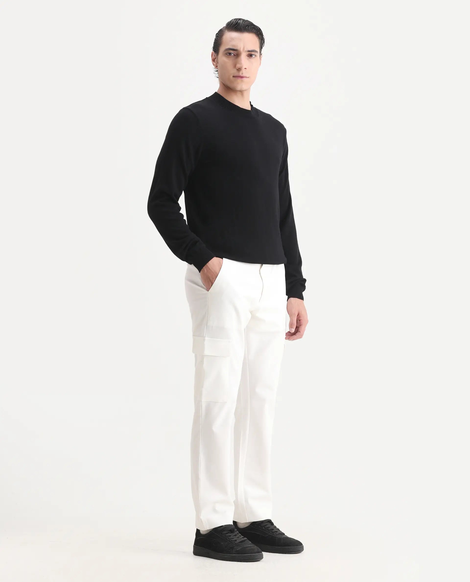 Rare Rabbit Men's Zal Off White Polyester Plain Relaxed Fit Trouser