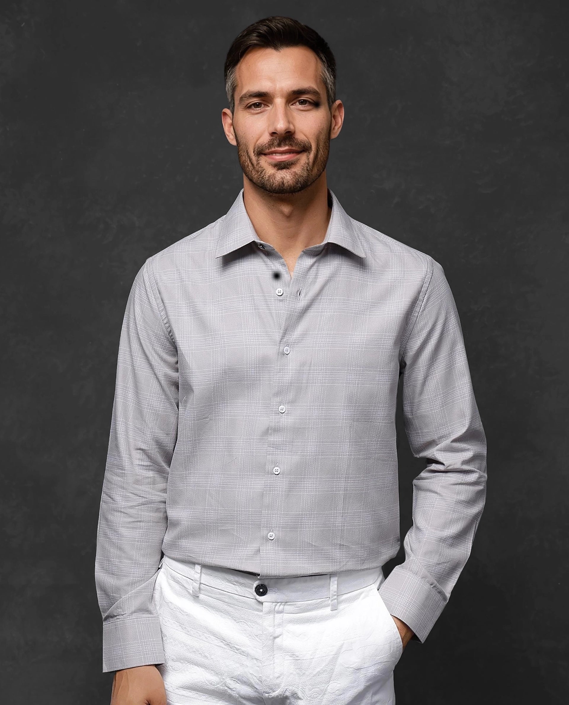 Rare Rabbit Men Zana Dusky Beige Full Sleeve Collared Neck Button Closure Regular Fit Checks Shirt