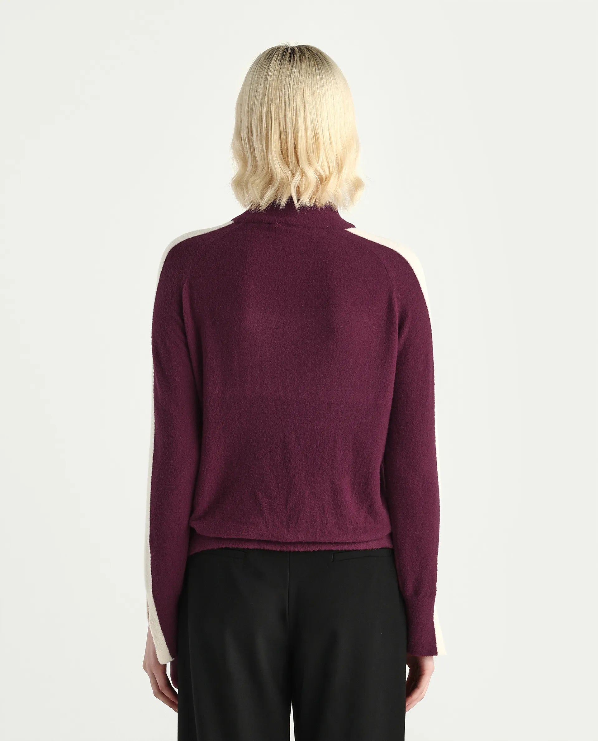 Rareism Women's Zanderyo Dark Maroon Nylon High Neck Relaxed Fit Sweater