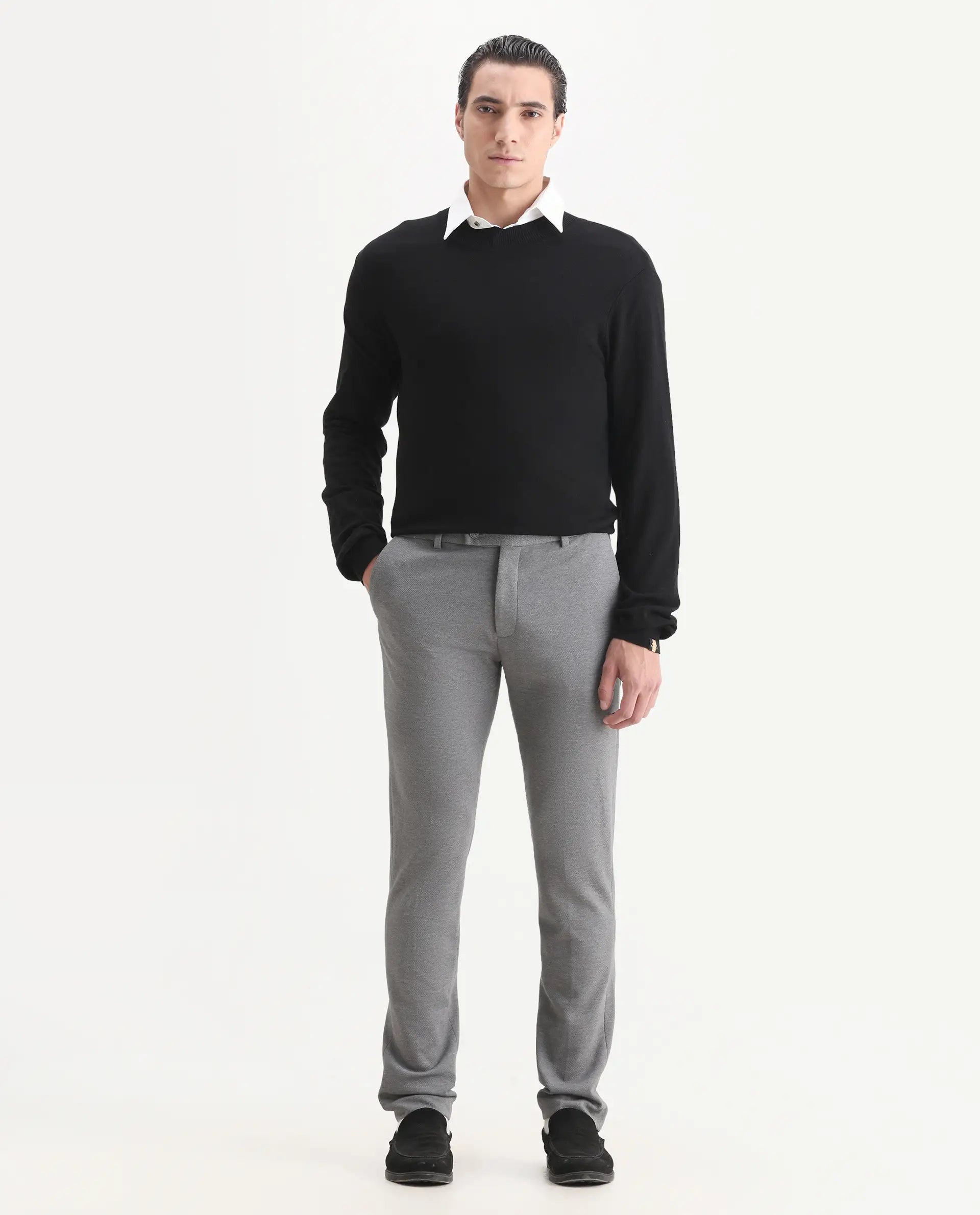 Rare Rabbit Men's Zandro Grey Polyester Plain Tailored Fit Full Sleeve Lapel Neck Suits