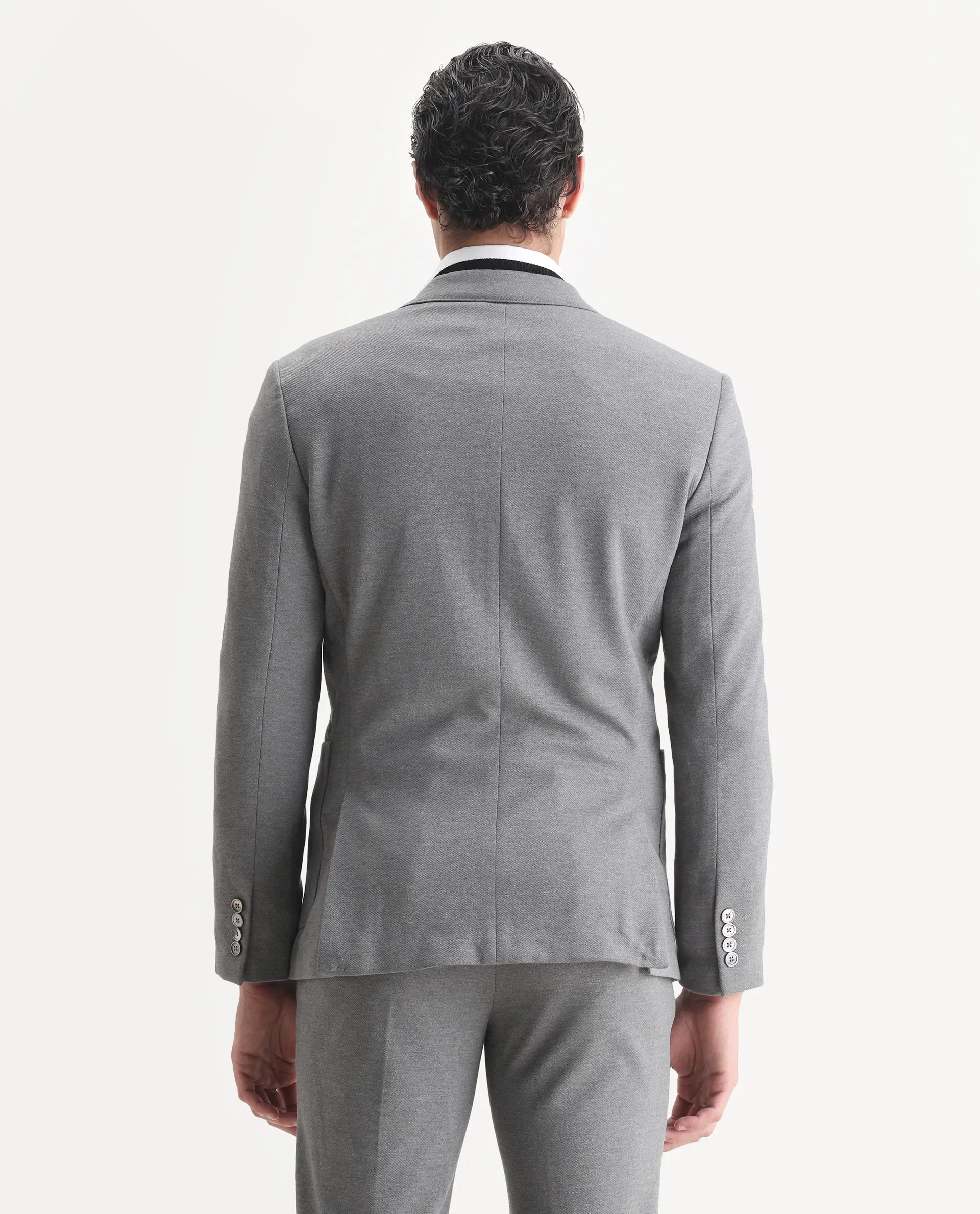 Rare Rabbit Men's Zandro Grey Polyester Plain Tailored Fit Full Sleeve Lapel Neck Suits