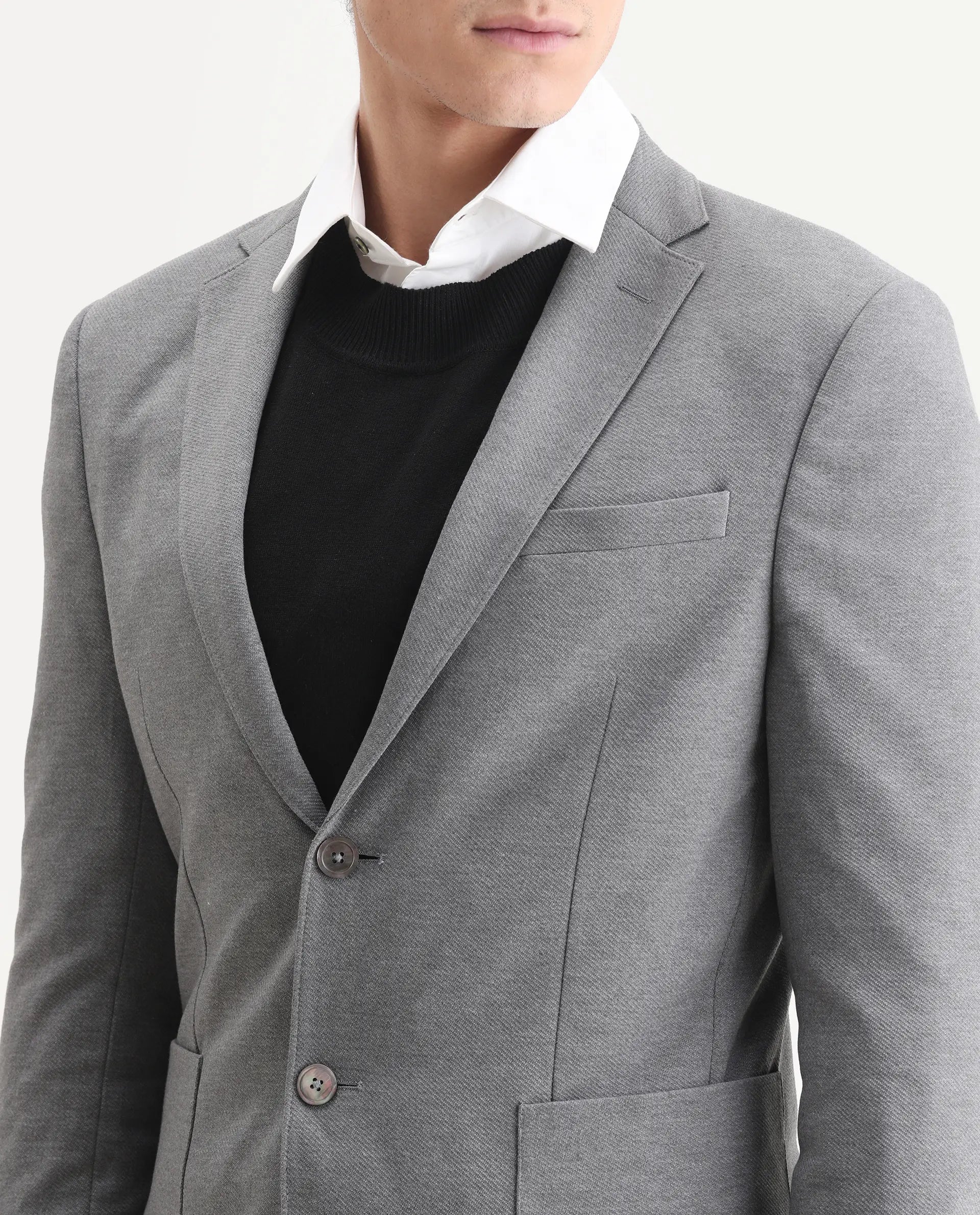 Rare Rabbit Men's Zandro Grey Polyester Plain Tailored Fit Full Sleeve Lapel Neck Suits