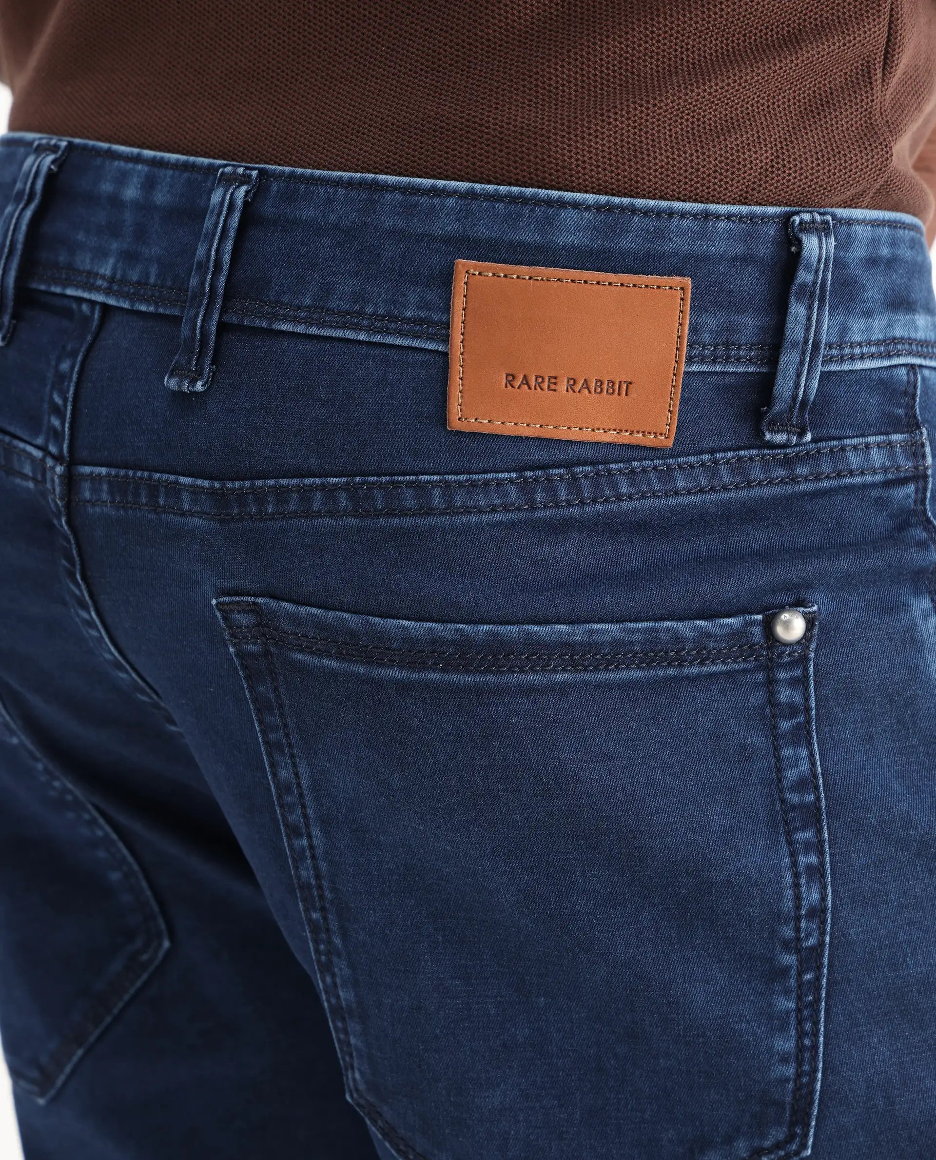 Rare Rabbit Men's Zane Dark Blue Cotton Plain Morris Regular Fit Jeans