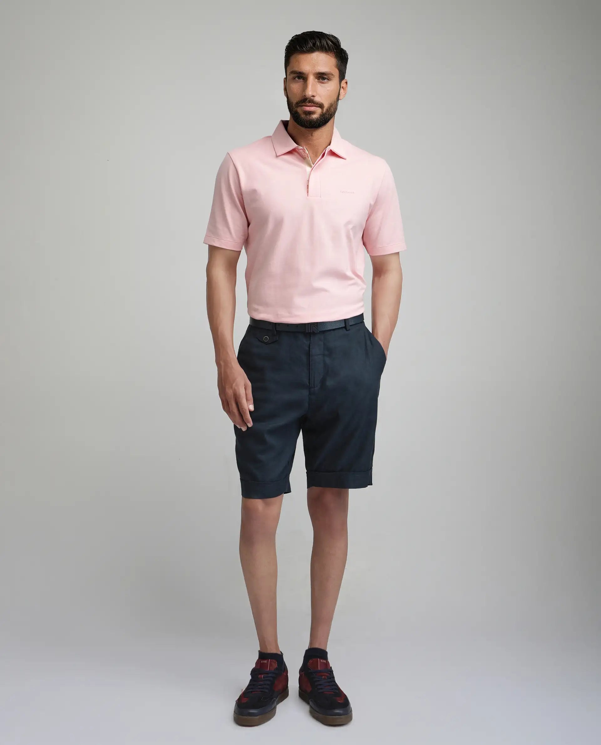 Rare Rabbit Men's Zeni-A25 Light Pink Cotton Blend Plain Regular Fit Half Sleeve Polo