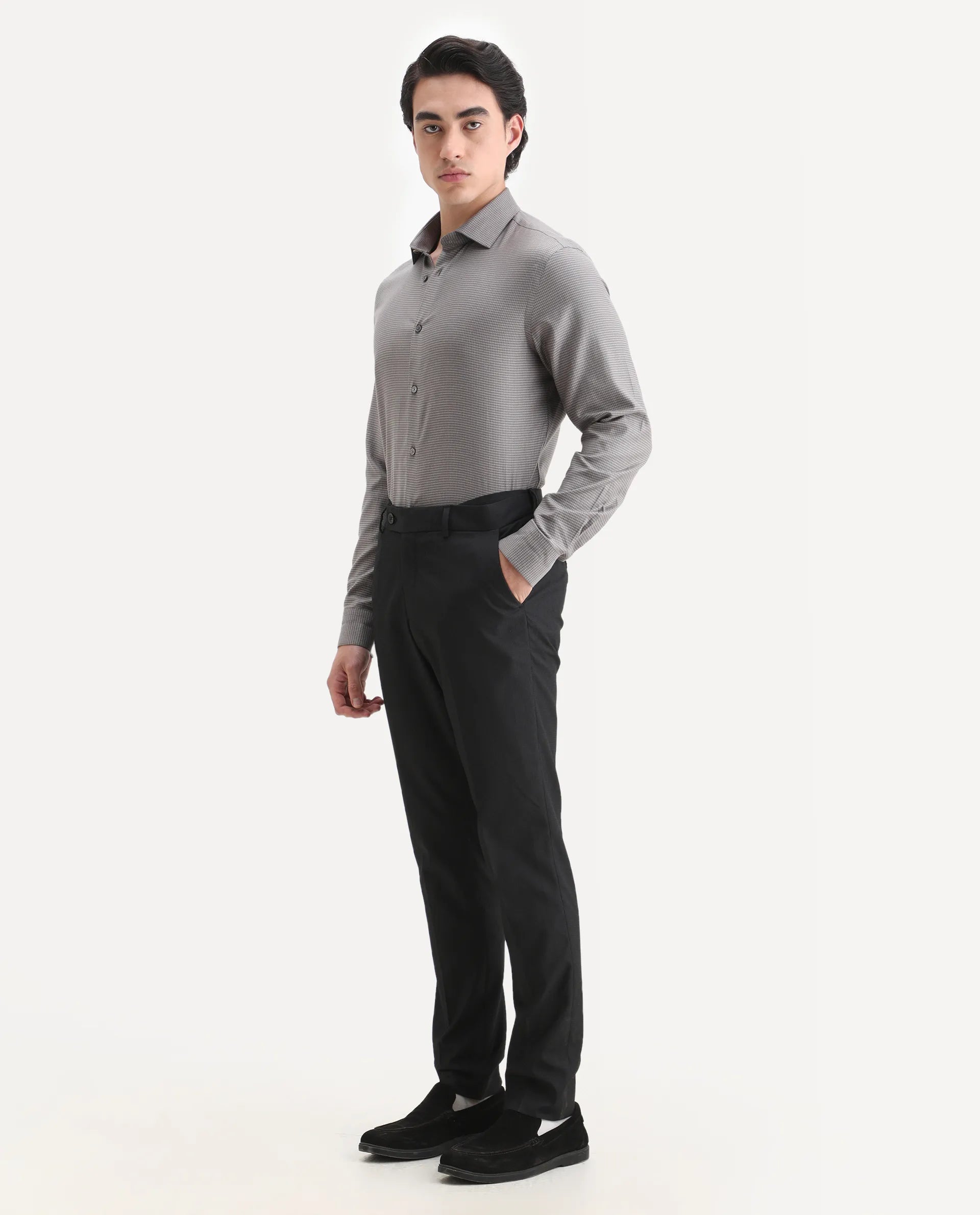 Rare Rabbit Men's Zanza Black Polyester Plain Tailored Fit Full Sleeve Lapel Neck Suits