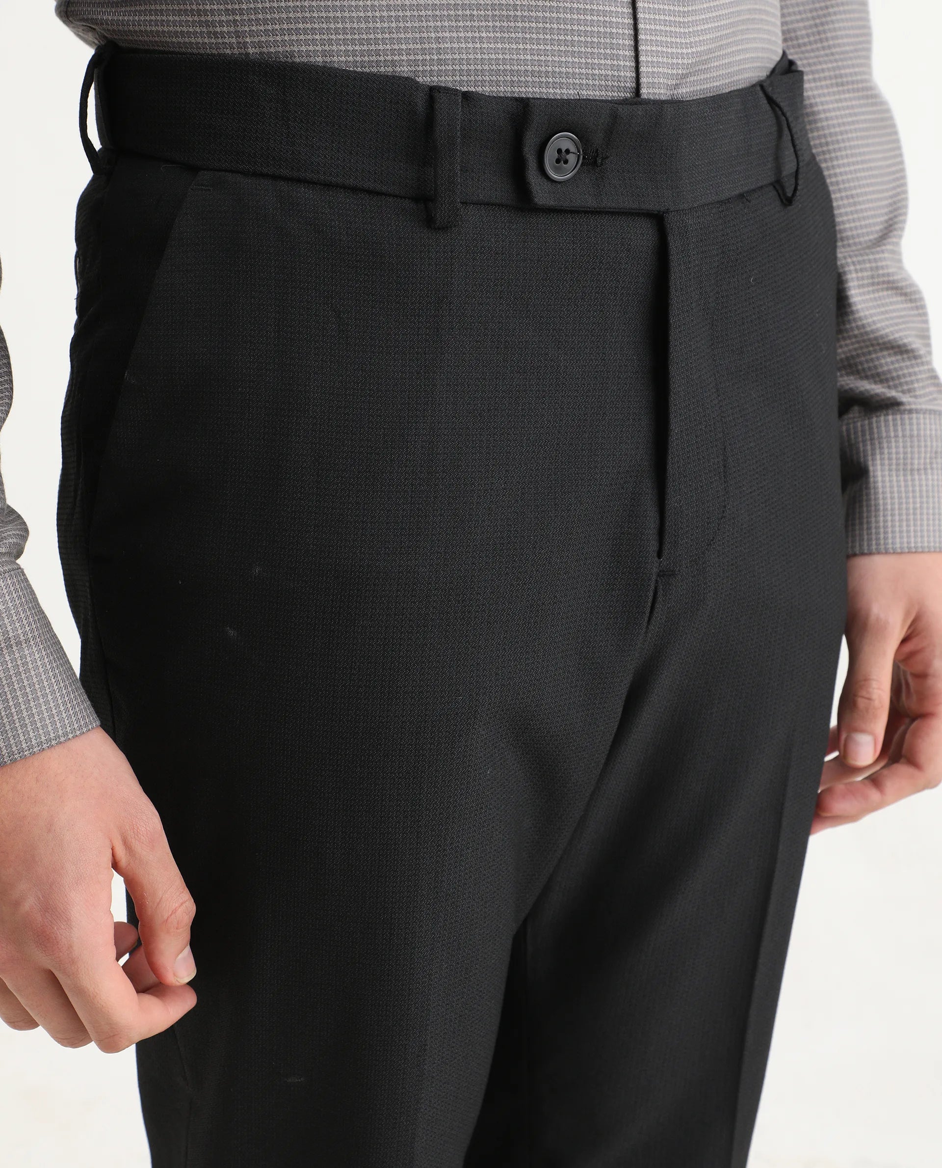 Rare Rabbit Men's Zanza Black Polyester Plain Tailored Fit Full Sleeve Lapel Neck Suits