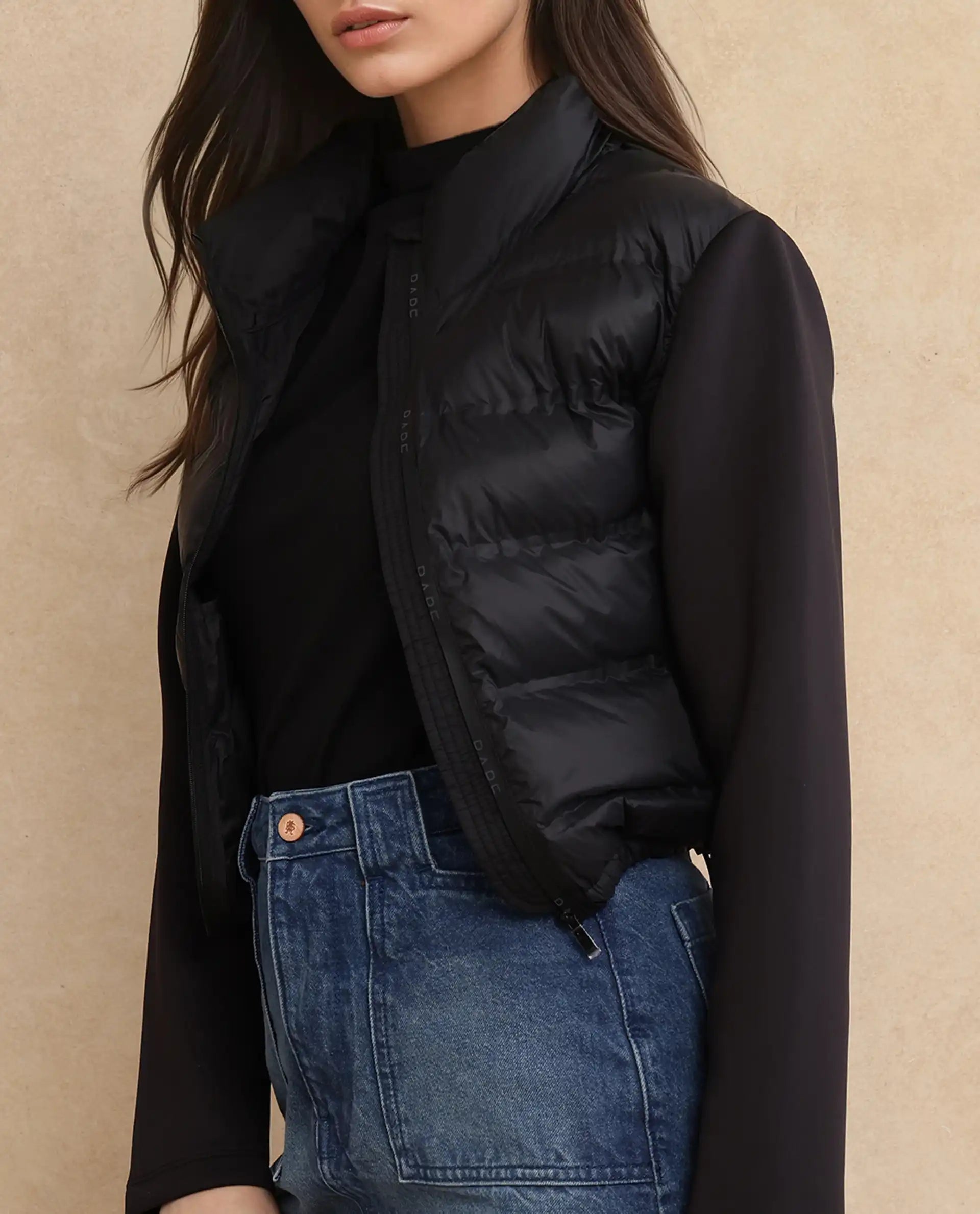 Rareism Women Zarcro Black Full Sleeve Stand Collar Zipper Closure Plain Jacket