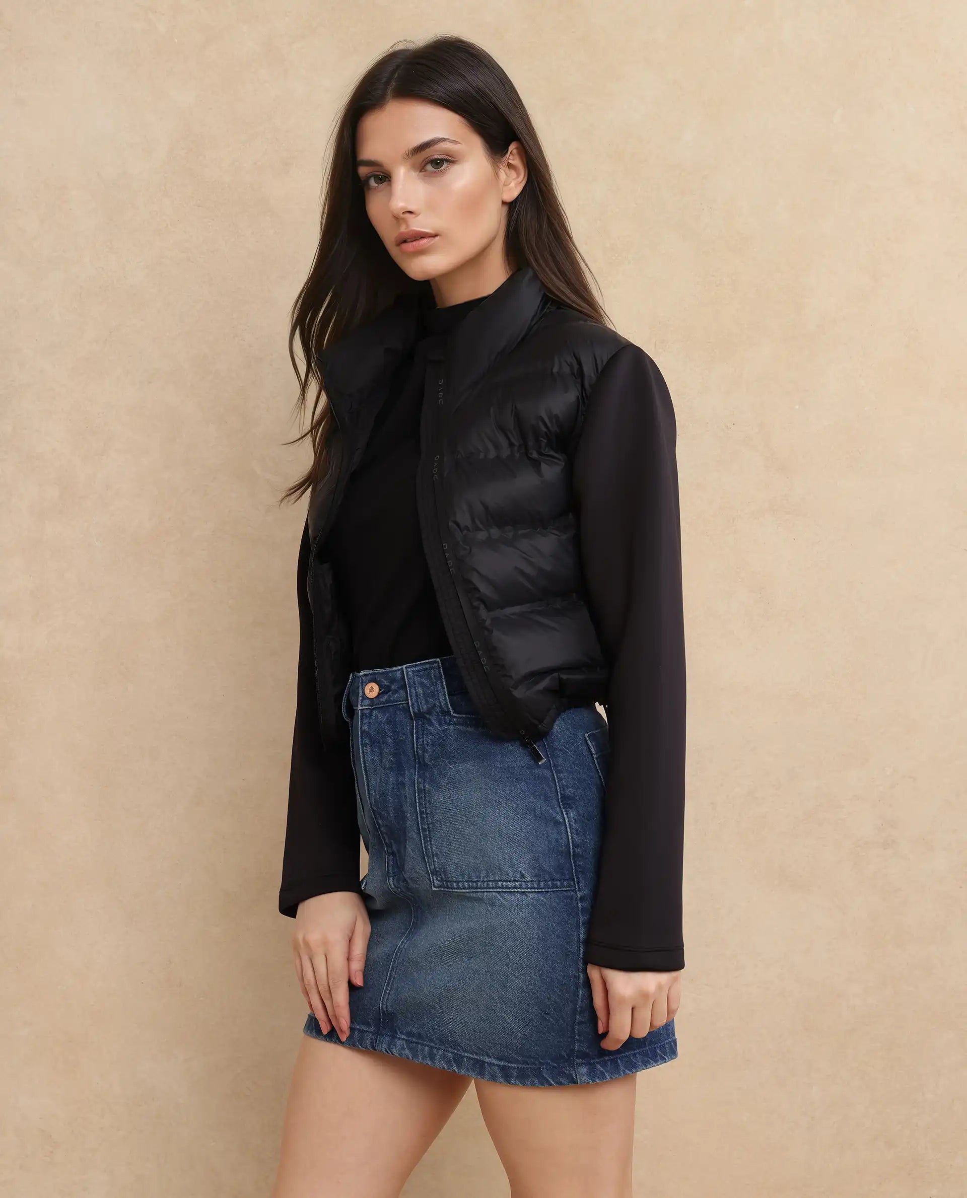 Rareism Women Zarcro Black Full Sleeve Stand Collar Zipper Closure Plain Jacket