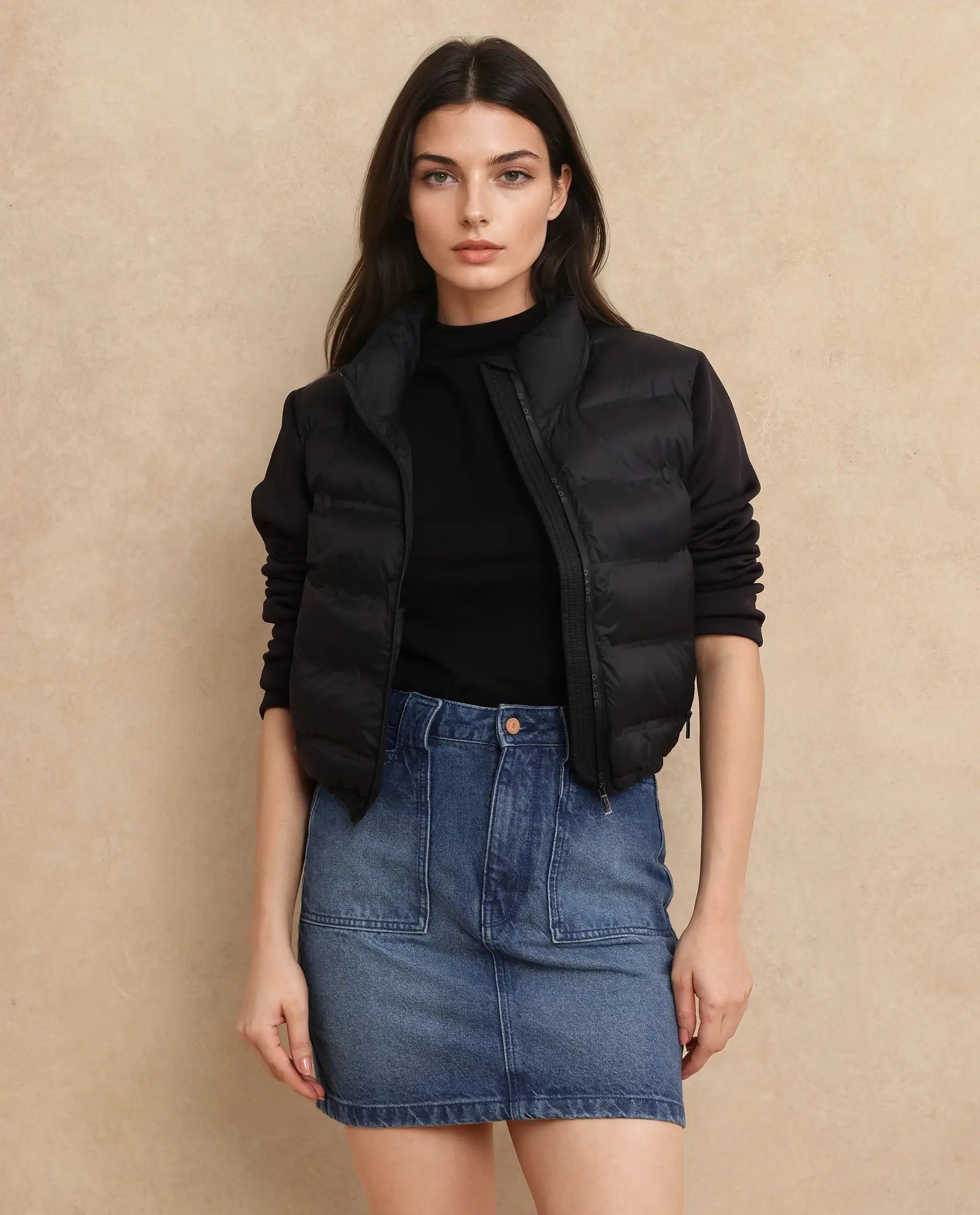 Rareism Women Zarcro Black Full Sleeve Stand Collar Zipper Closure Plain Jacket