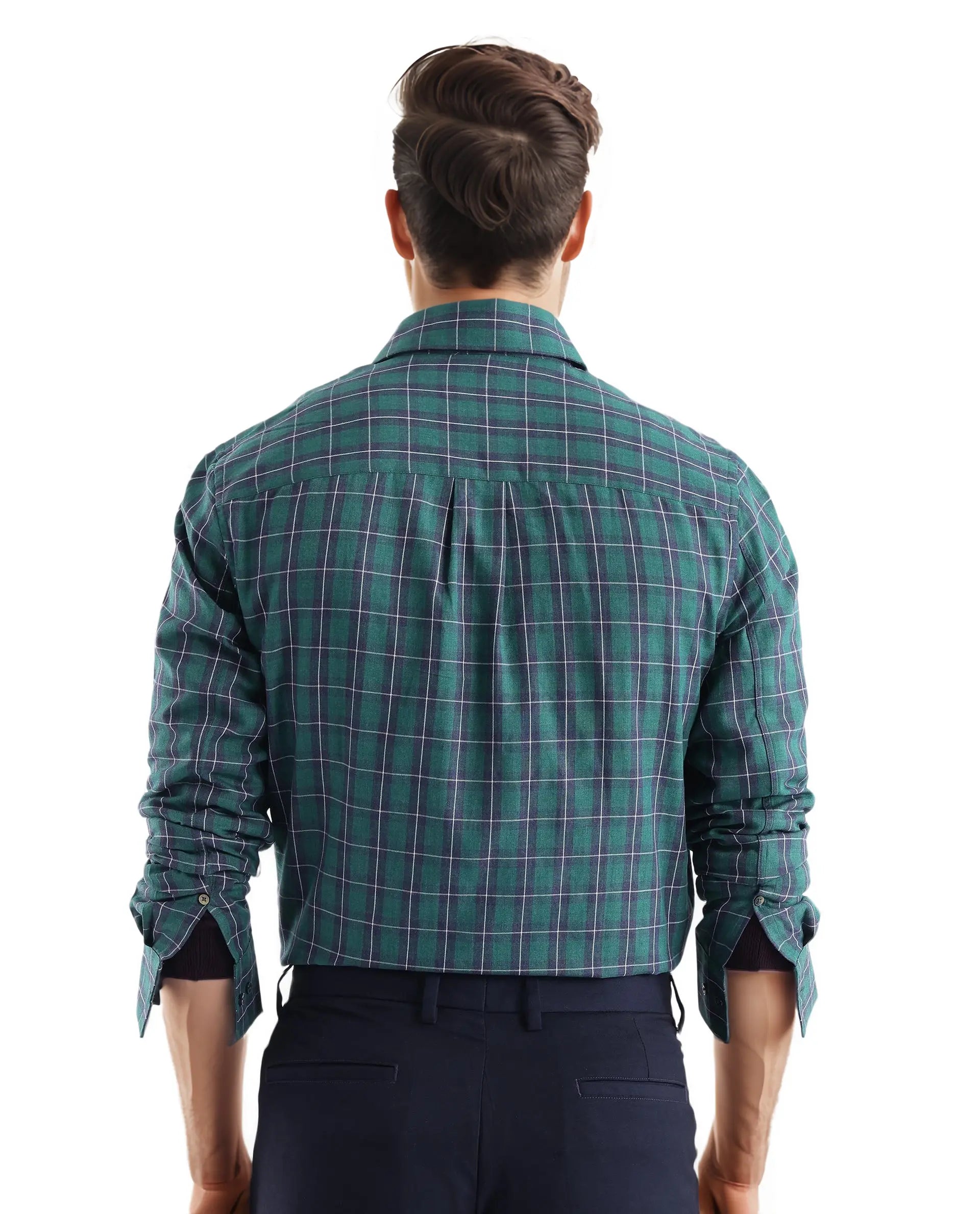 Rare Rabbit Men's Zary Dark Green Cotton Fabric Full Sleeve Regular Fit Checks Shirt