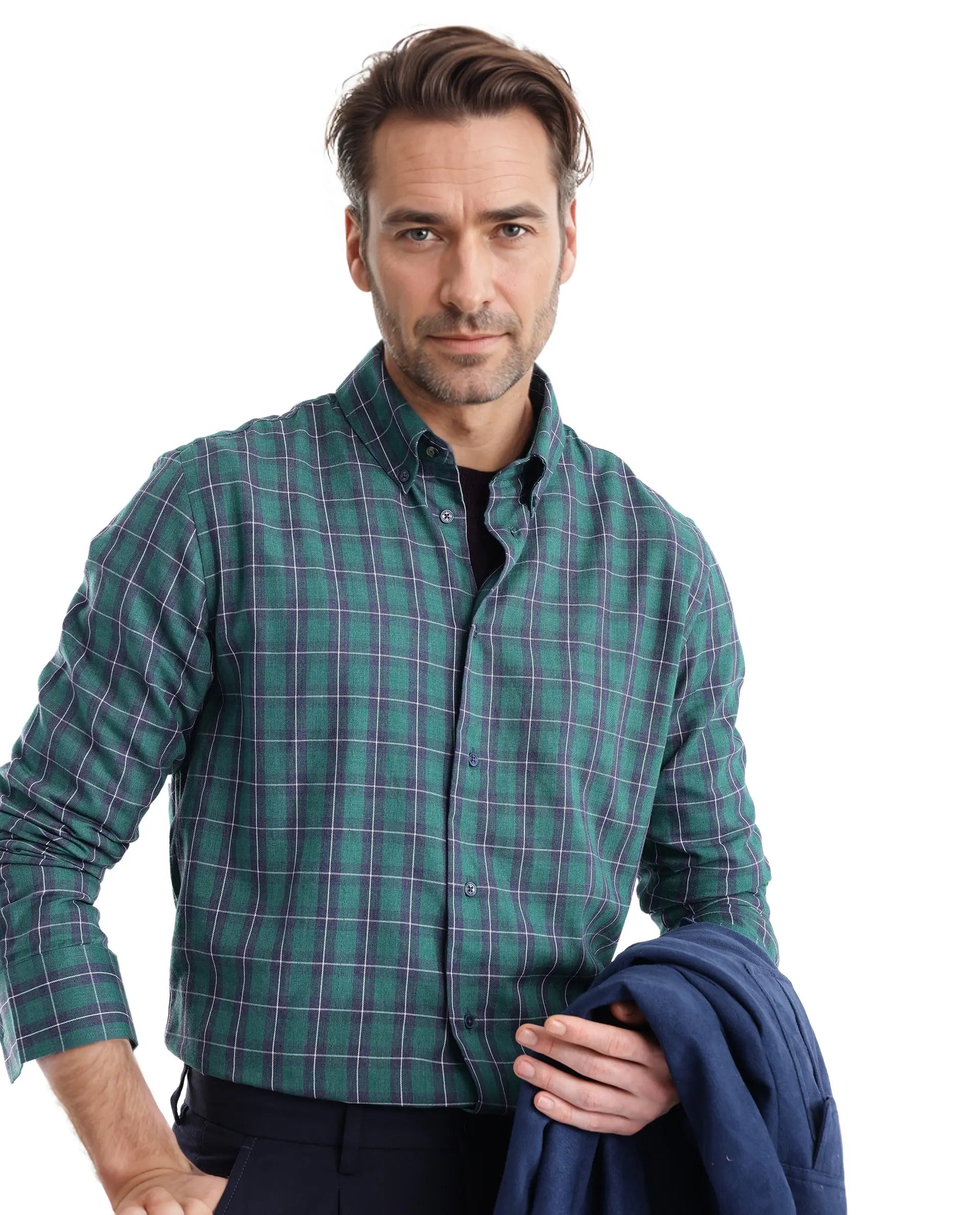 Rare Rabbit Men's Zary Dark Green Cotton Fabric Full Sleeve Regular Fit Checks Shirt