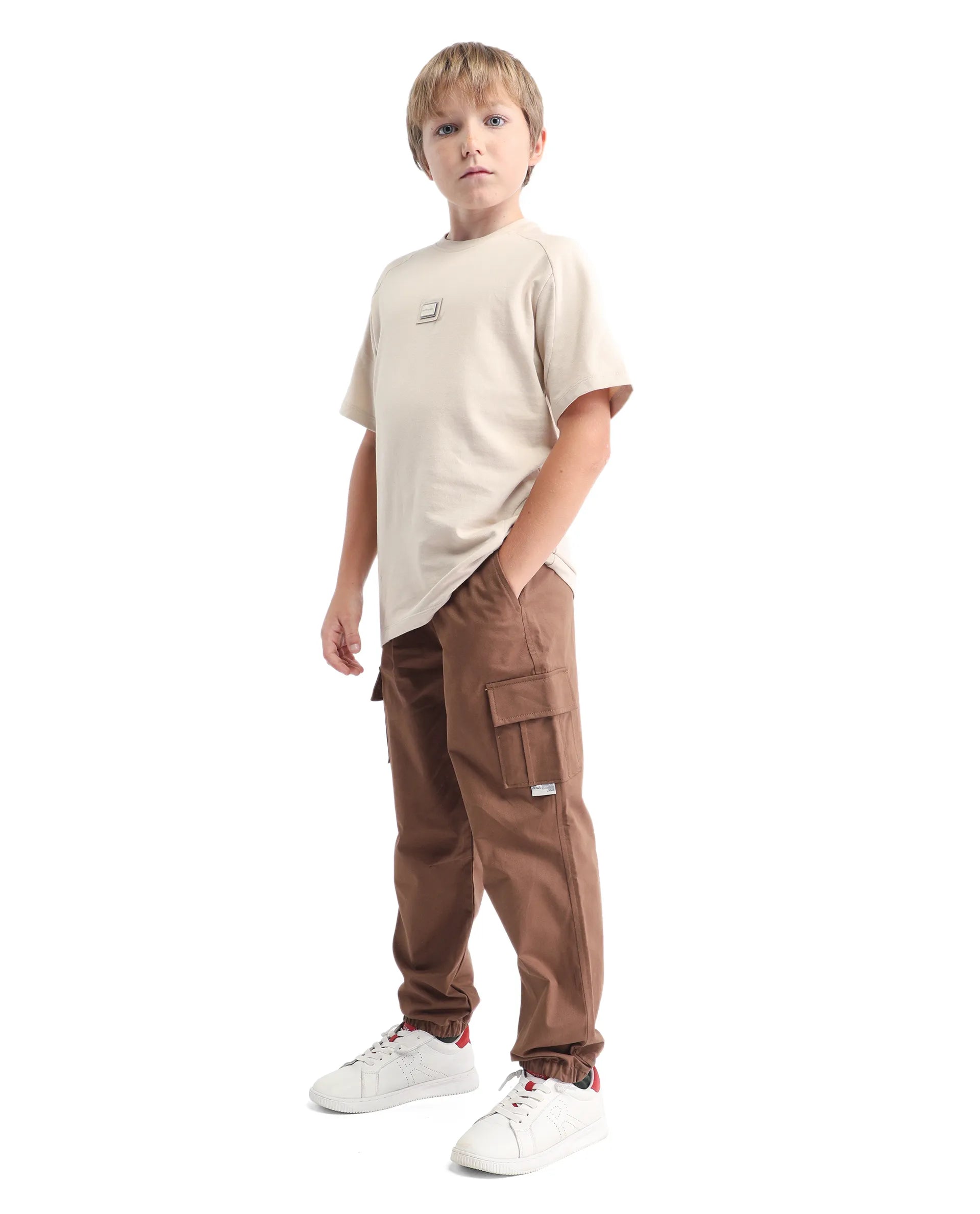 Rare Ones Kids Zash Brown Cotton Solid Button & Zip Closure Regular Fit Trouser
