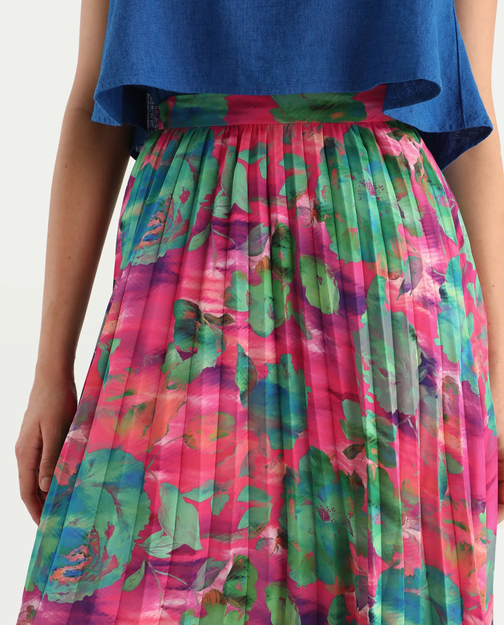 Rareism Women's Zasopi Multi Polyester Floral Print Midi Flared Skirt