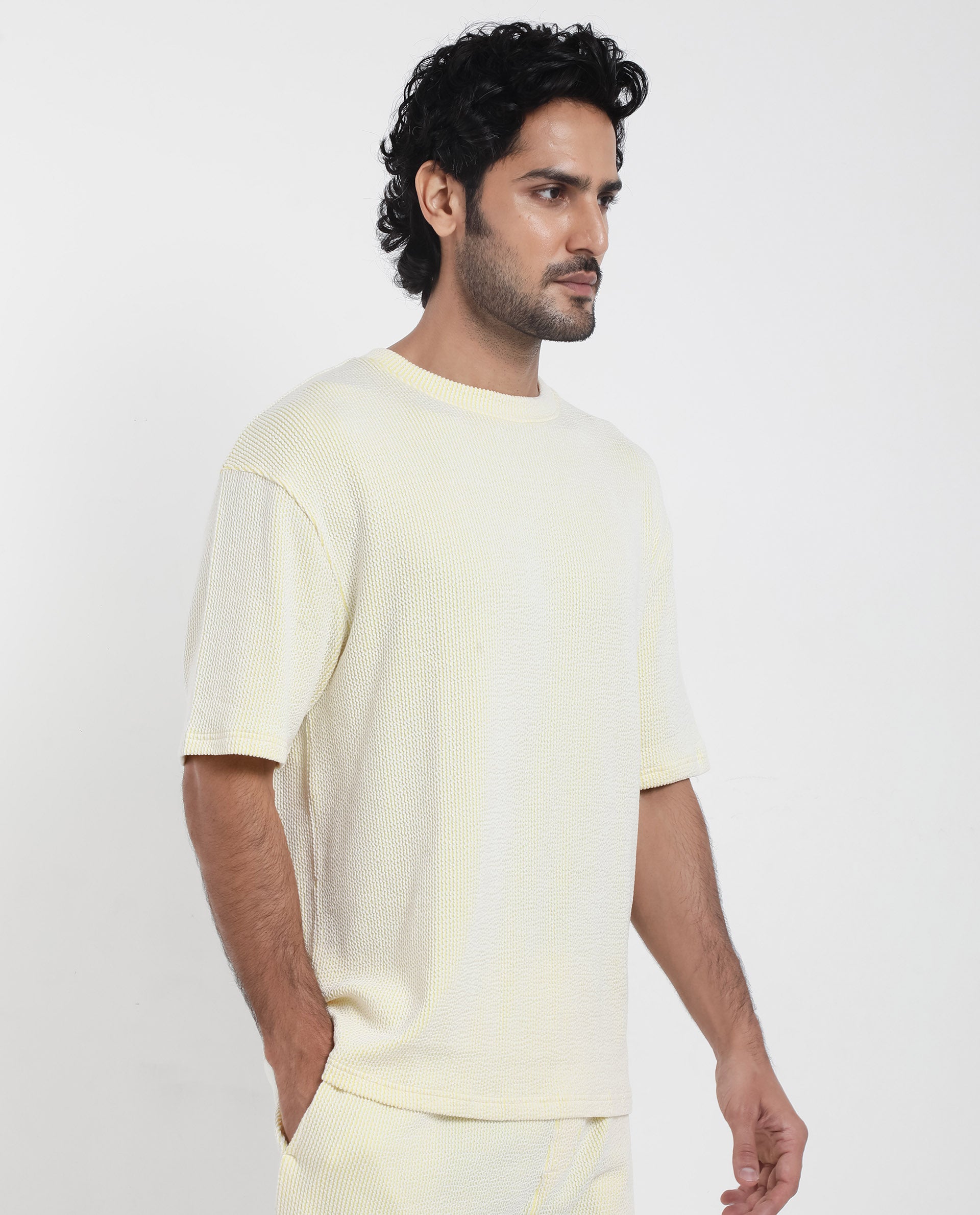 Rare Rabbit Men's Zavet-T Flouroscent Yellow Cotton Polyester Fabric Short Sleeves Crew Neck Oversized Fit T-Shirt