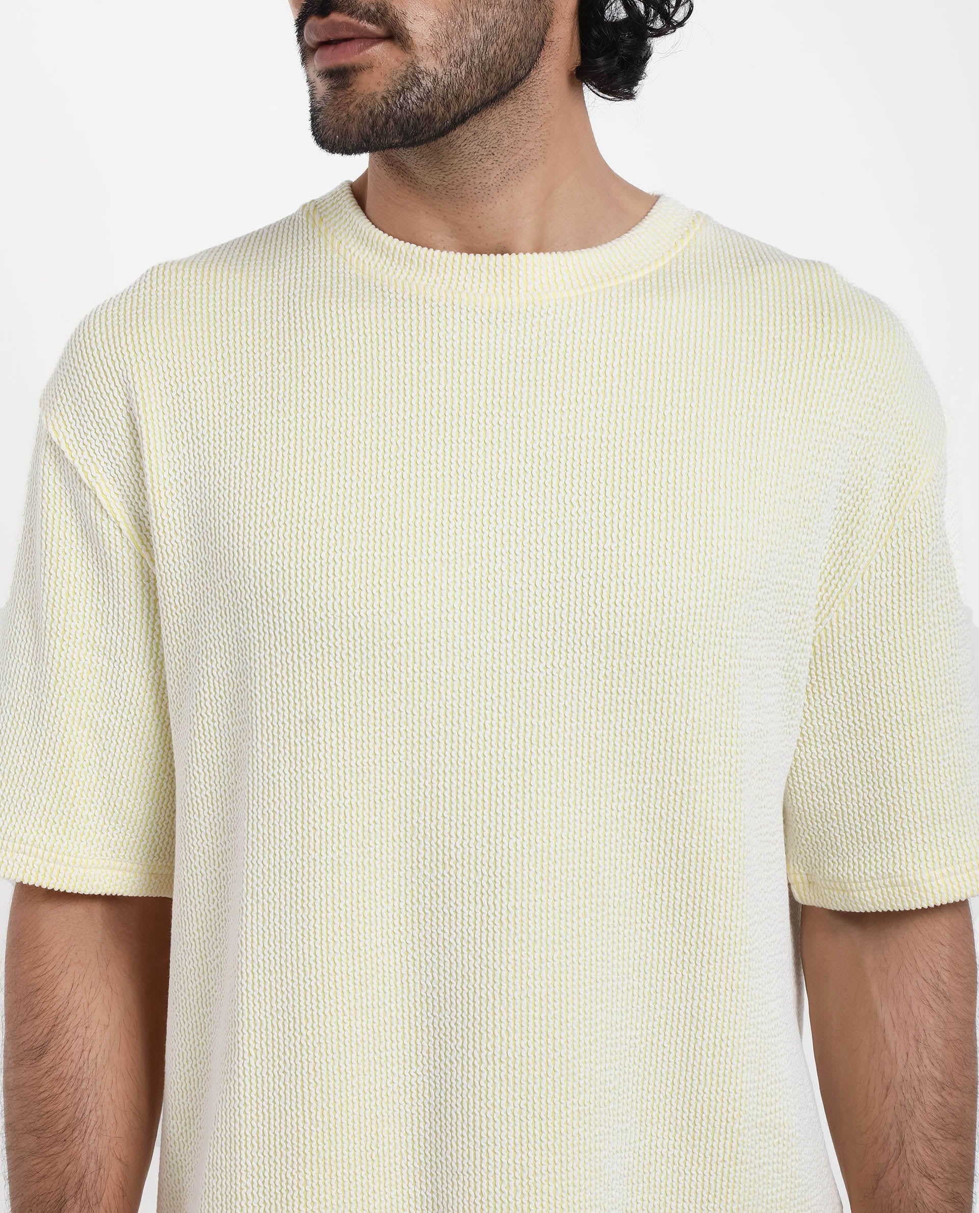 Rare Rabbit Men's Zavet-T Flouroscent Yellow Cotton Polyester Fabric Short Sleeves Crew Neck Oversized Fit T-Shirt