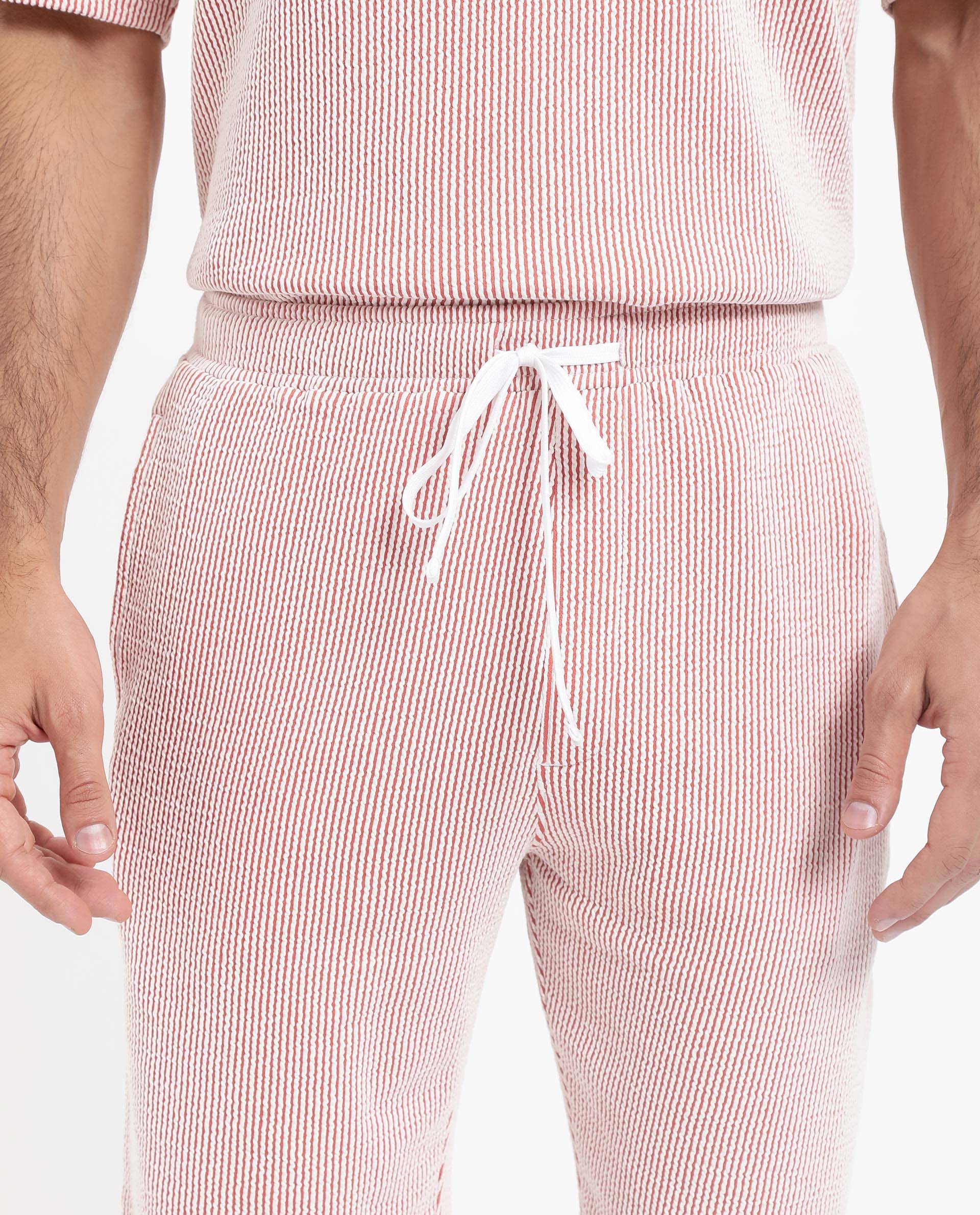 Rare Rabbit Men's Zavet-B Rust Cotton Polyester Fabric Knee Length Regular Fit Self Stripe Textured Shorts