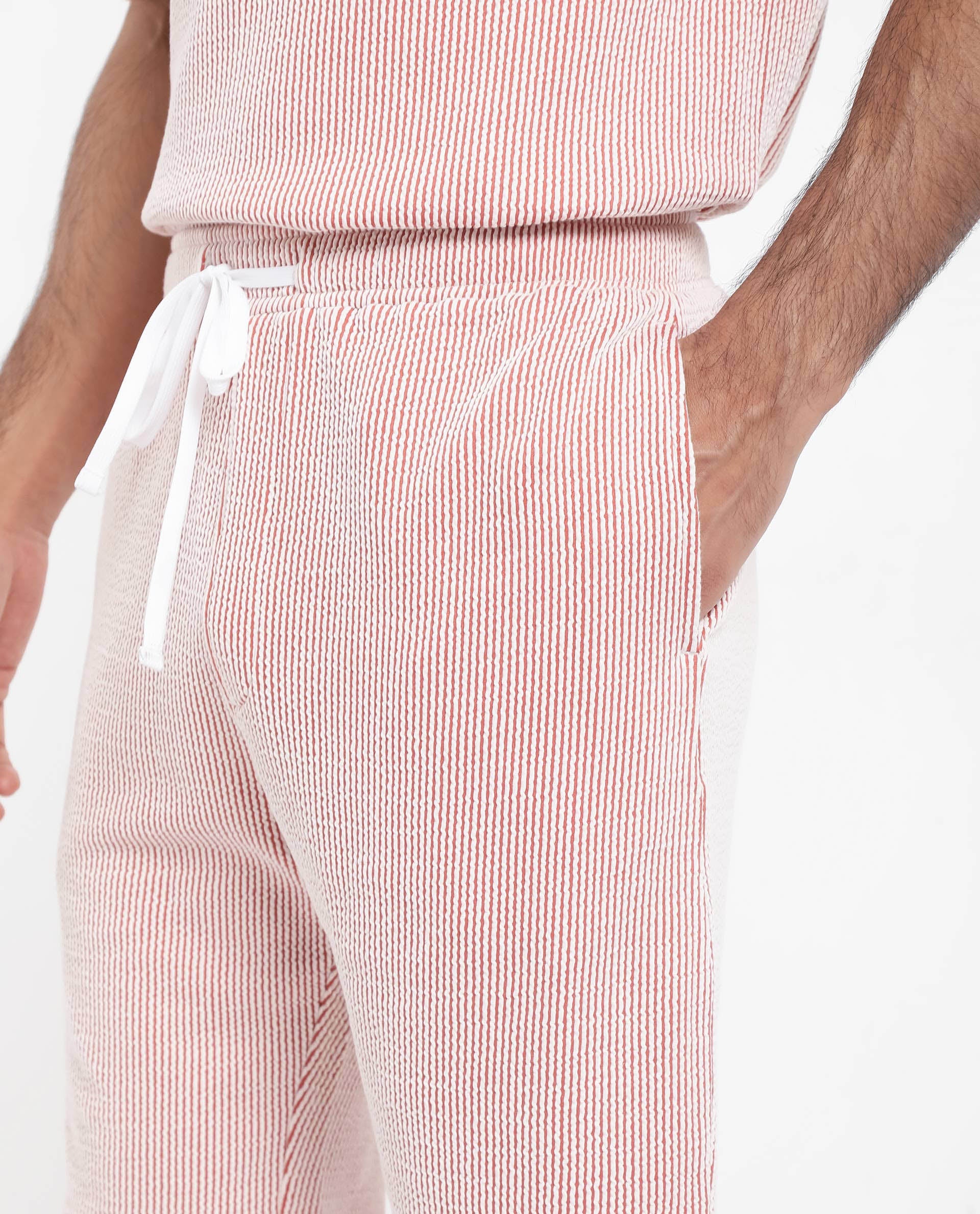 Rare Rabbit Men's Zavet-B Rust Cotton Polyester Fabric Knee Length Regular Fit Self Stripe Textured Shorts