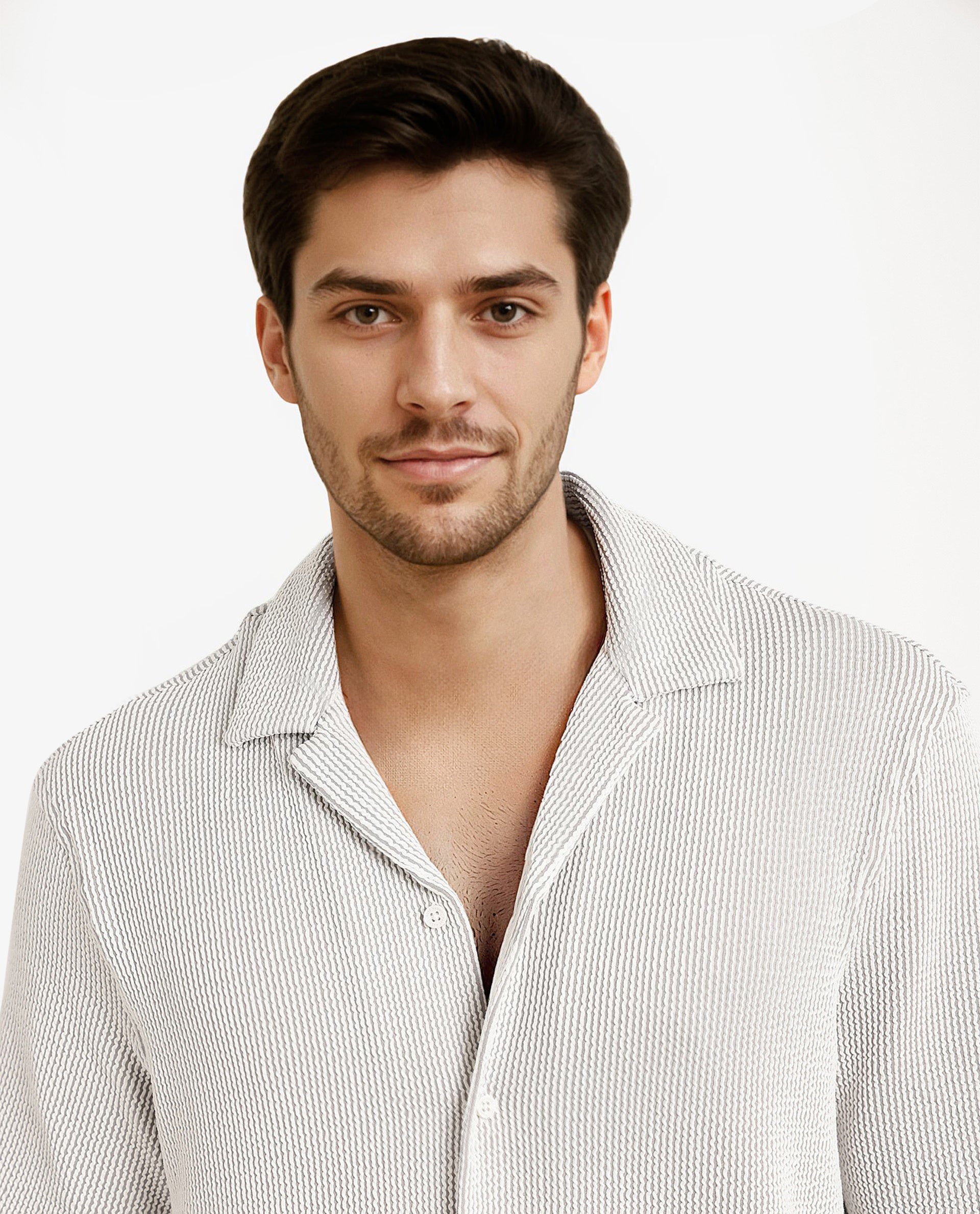 Rare Rabbit Men's Zavet-S Grey Cotton Polyester Fabric Short Sleeves Cuban Collar Boxy Fit Self Stripe Textured Shirt