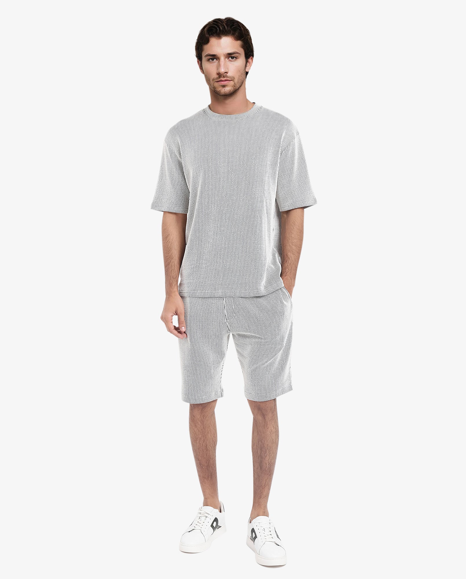 Rare Rabbit Men's Zavet-T Black Cotton Polyester Fabric Short Sleeves Crew Neck Oversized Fit Self Stripe Textured T-Shirt