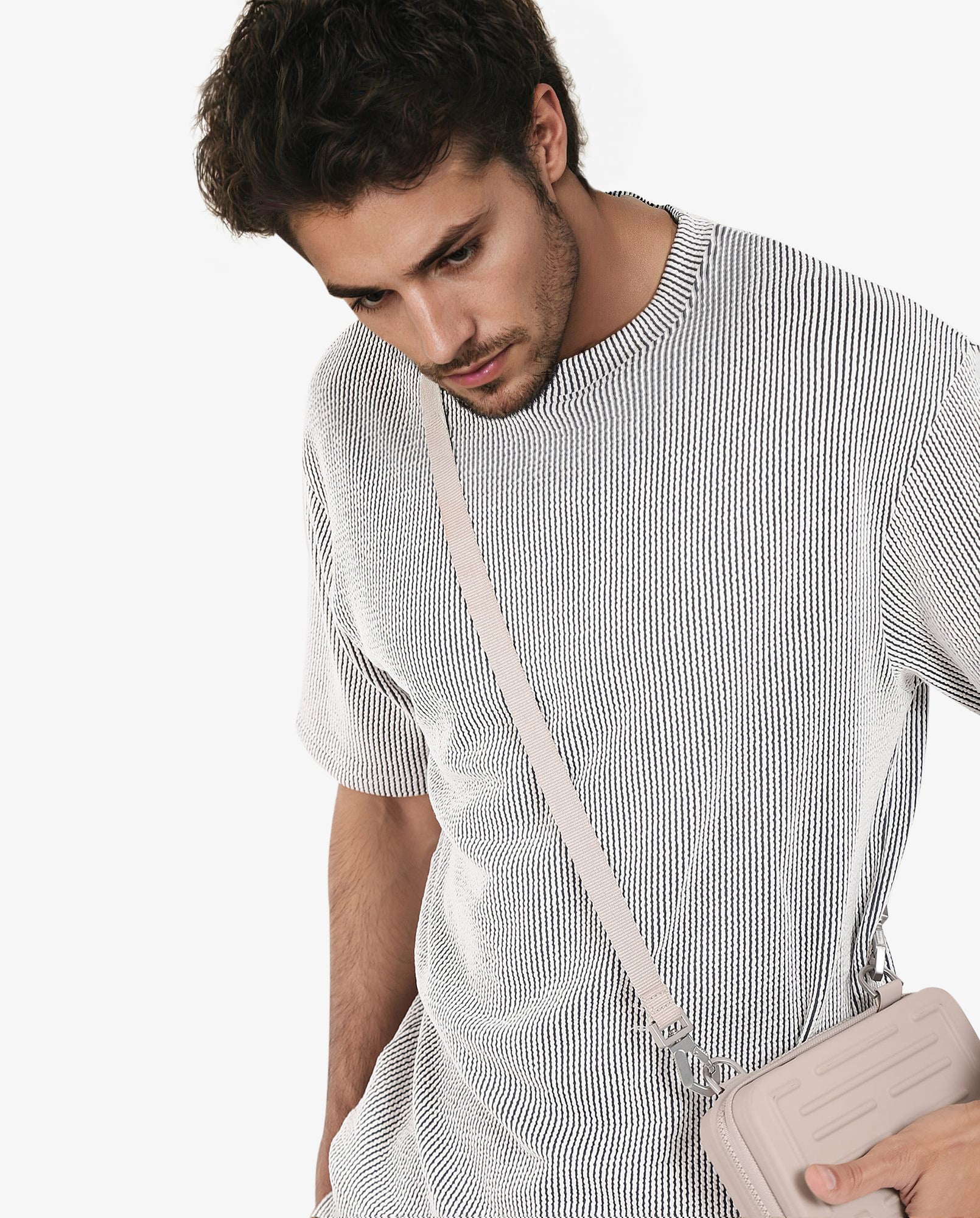 Rare Rabbit Men's Zavet-T Black Cotton Polyester Fabric Short Sleeves Crew Neck Oversized Fit Self Stripe Textured T-Shirt