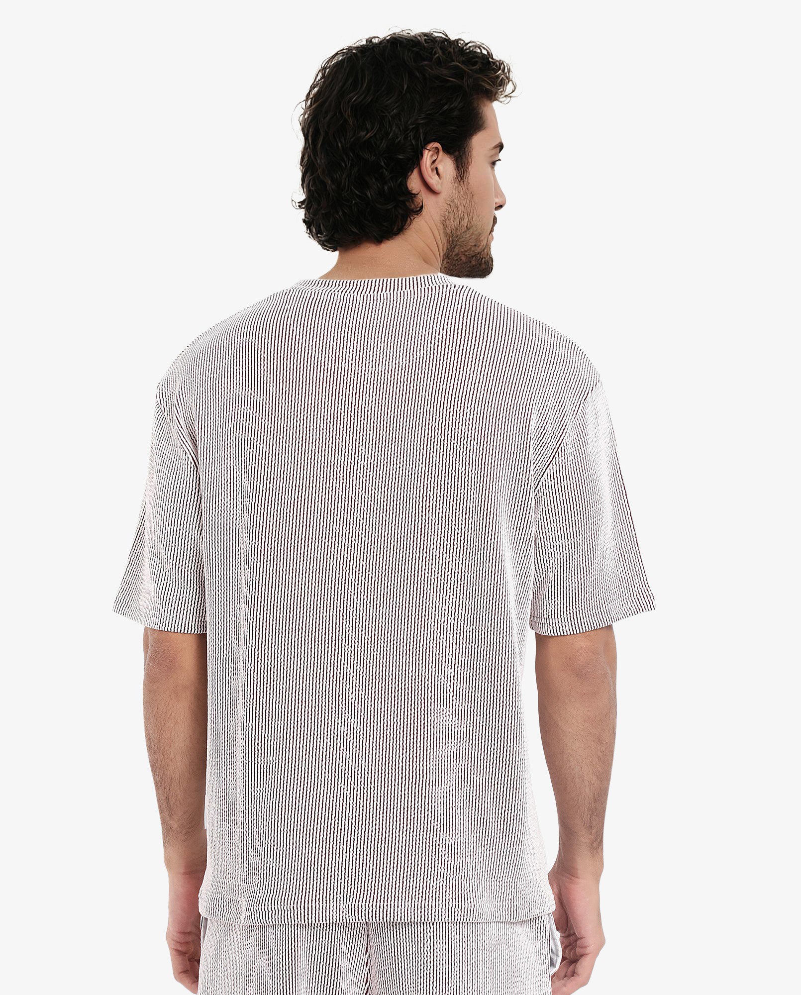 Rare Rabbit Men's Zavet-T Maroon Cotton Polyester Fabric Short Sleeves Crew Neck Oversized Fit Self Stripe Textured T-Shirt