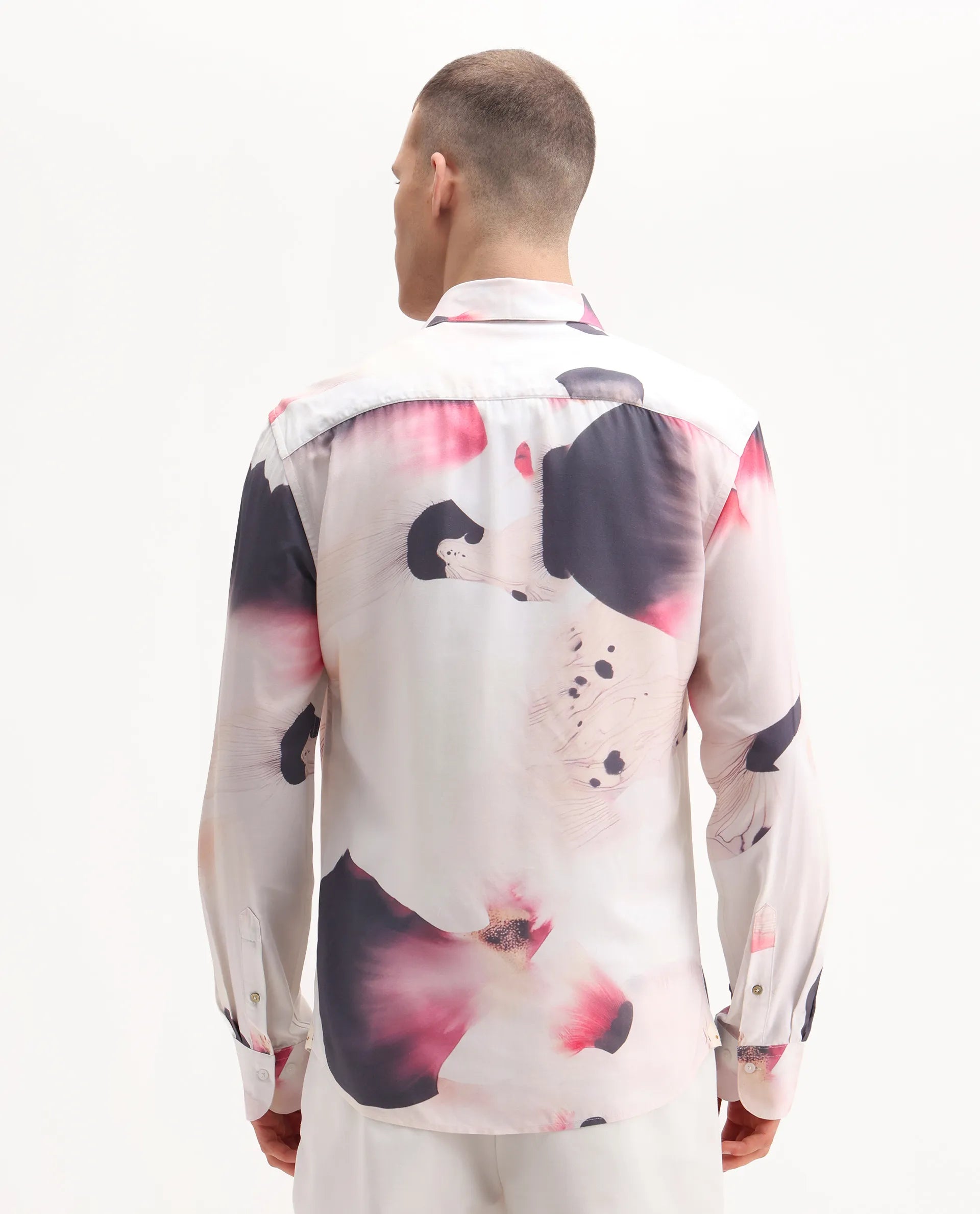 Rare Rabbit Men's Zaya Dusky White Viscose Floral Print Regular Fit Full Sleeve Collared Shirt