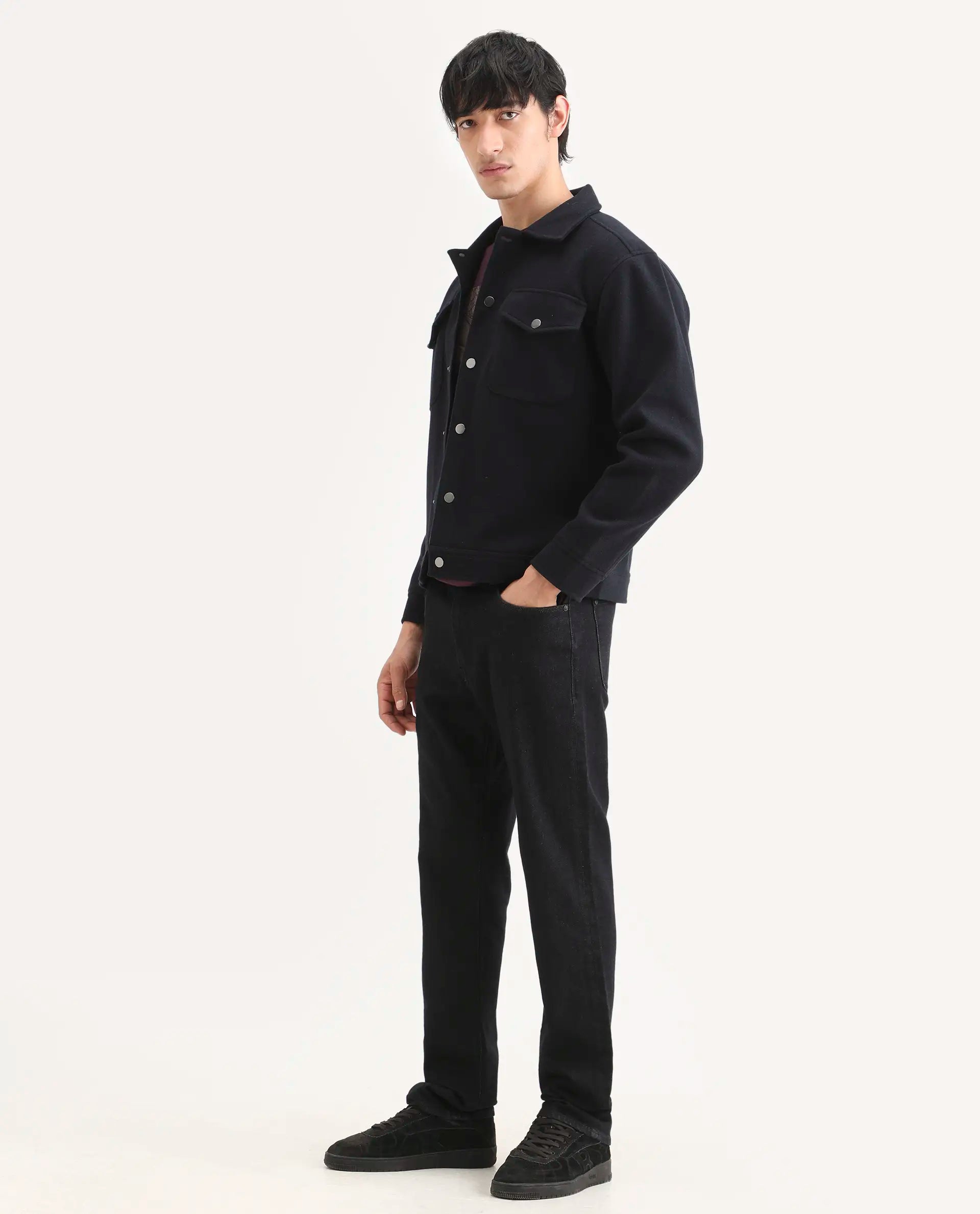 Rare Rabbit Men's Zelk Dark Navy Cotton Blend Fabric Morris Regular Plain Jeans