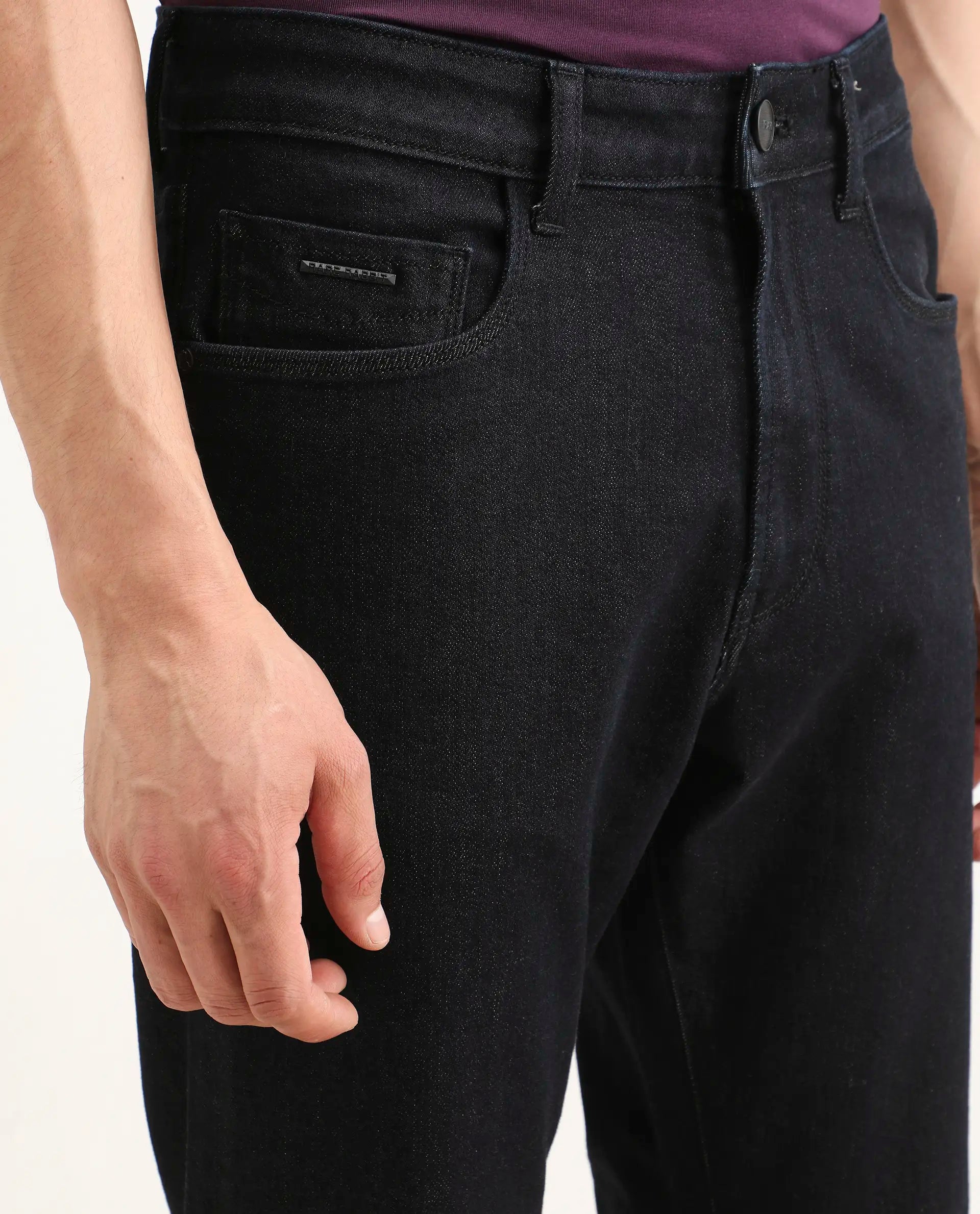 Rare Rabbit Men's Zelk Dark Navy Cotton Blend Fabric Morris Regular Plain Jeans