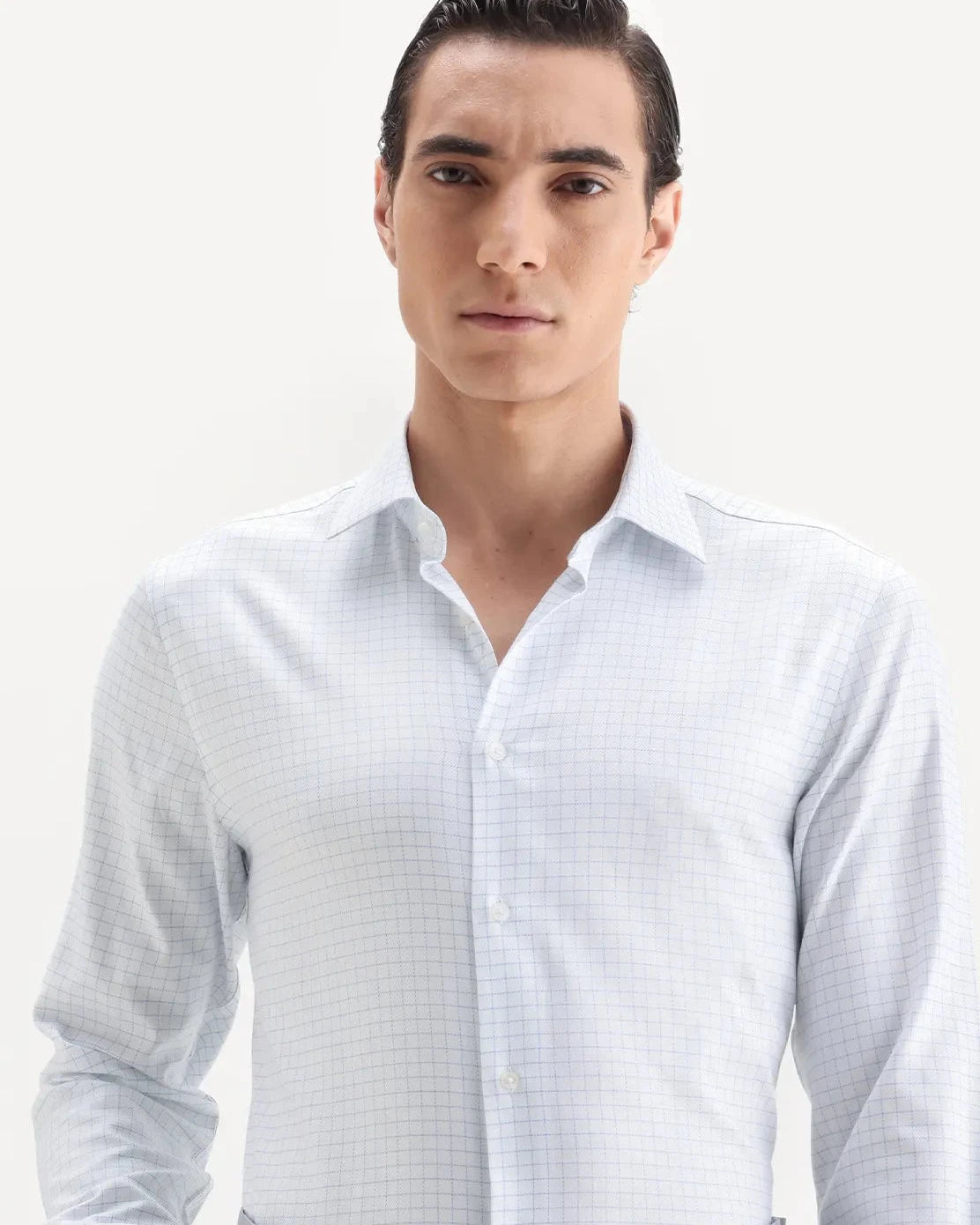 Rare Rabbit Men's Zemp White Cotton Fabric Full Sleeve Regular Fit Checked Shirt