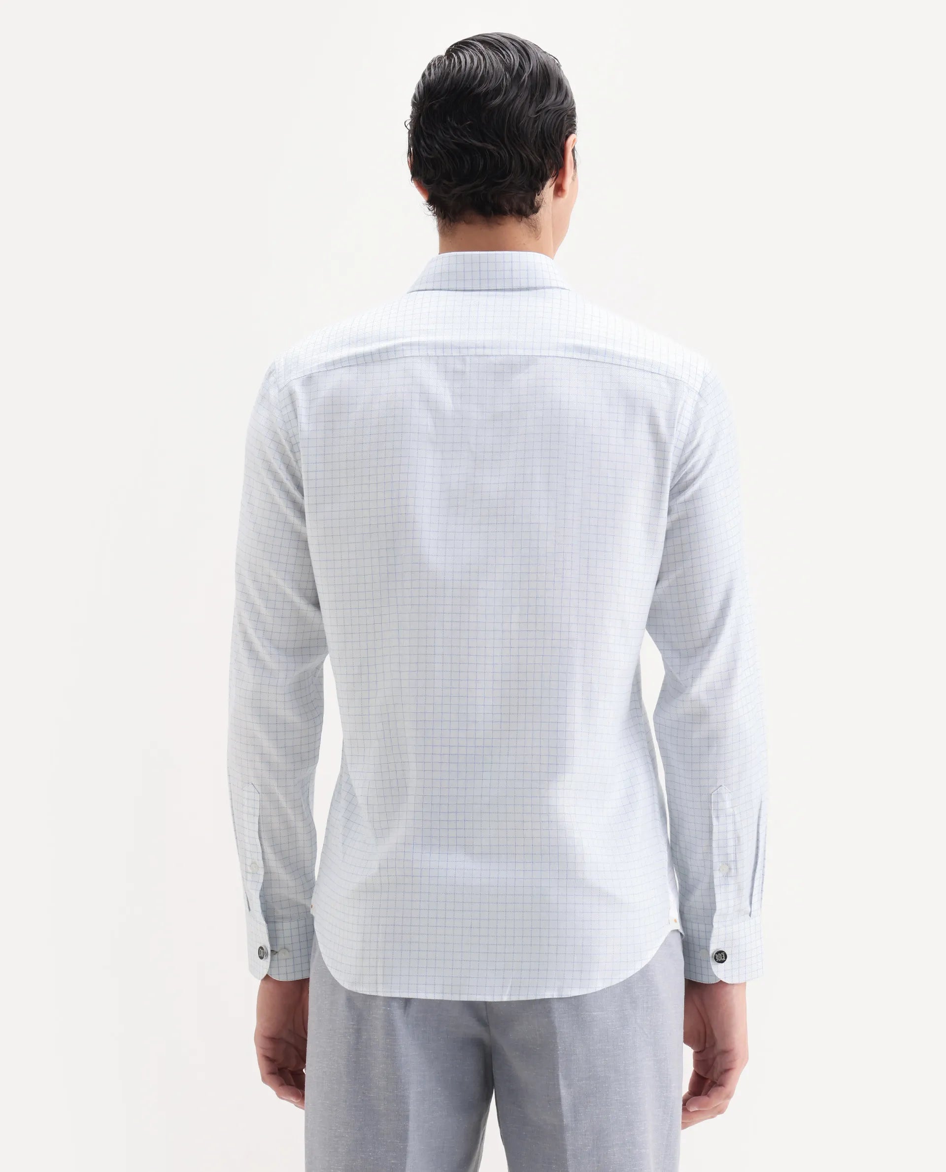 Rare Rabbit Men's Zemp White Cotton Fabric Full Sleeve Regular Fit Checked Shirt