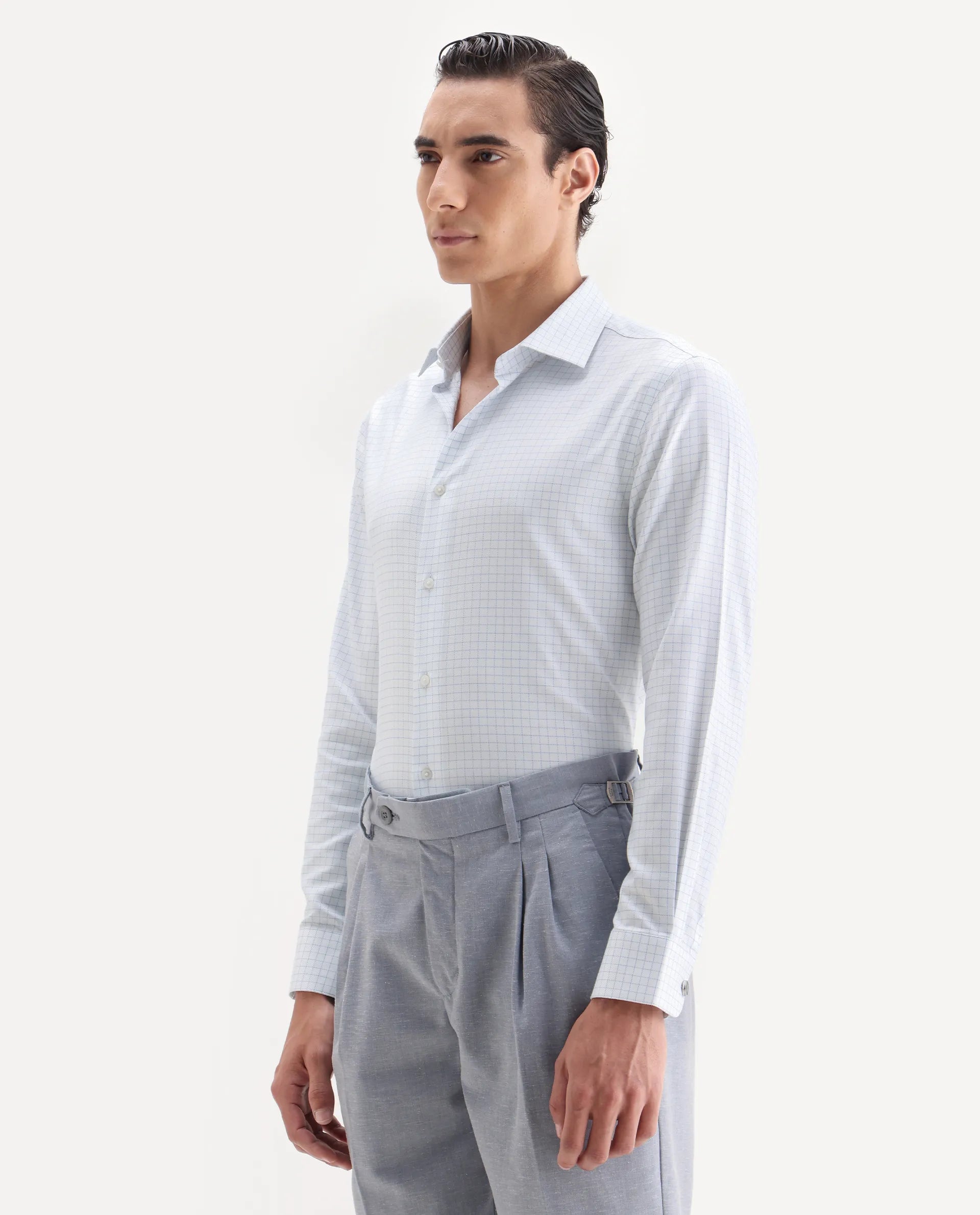 Rare Rabbit Men's Zemp White Cotton Fabric Full Sleeve Regular Fit Checked Shirt