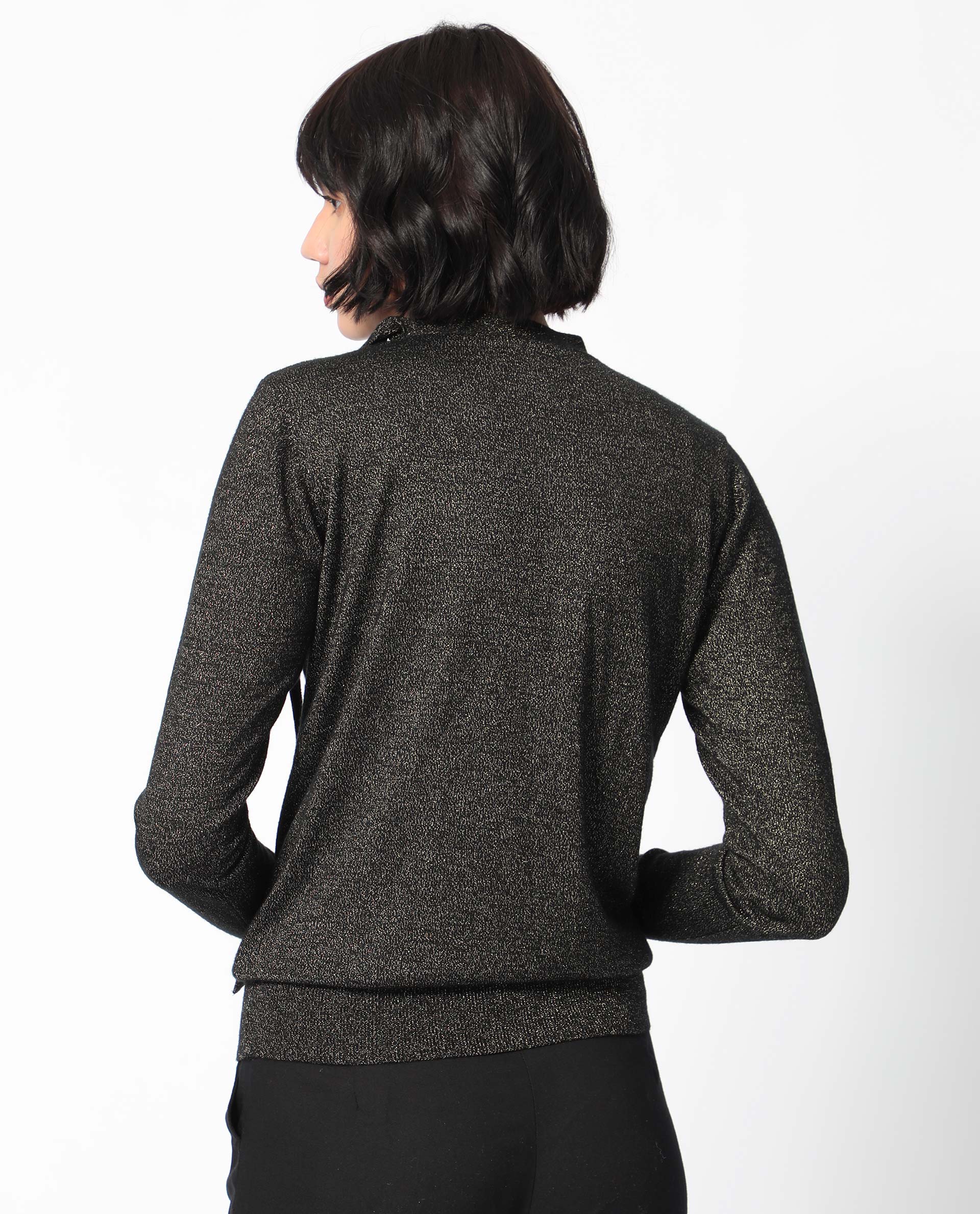 Rareism Women Zener Black Acrylic Fabric Full Sleeves Regular Fit Solid High Neck Sweater