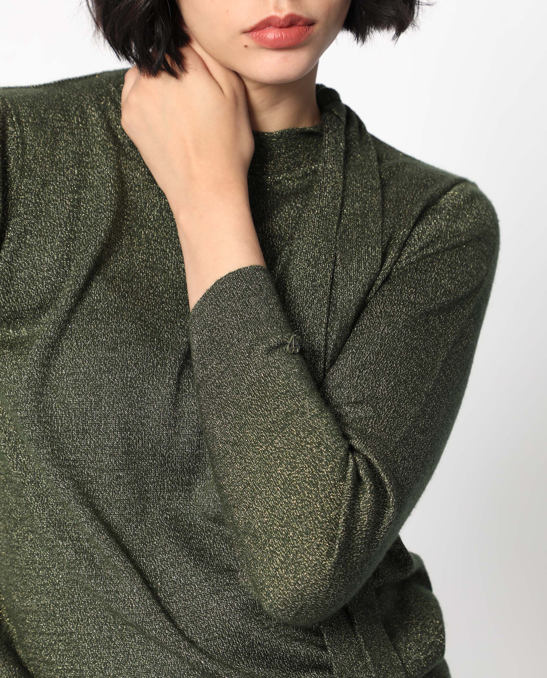 Rareism Women Zener Green Acrylic Fabric Full Sleeves Regular Fit Solid High Neck Sweater