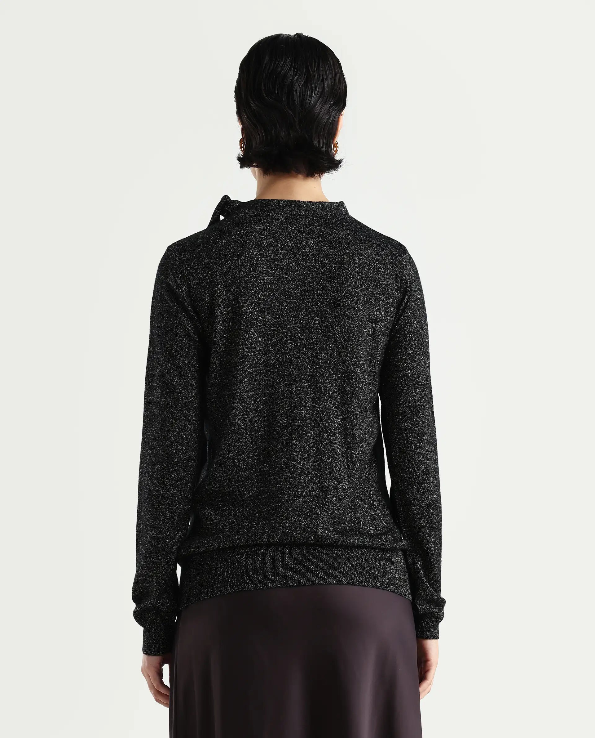 Rareism Women's Zener Black Acrylic High Neck Plain Regular Fit Sweater