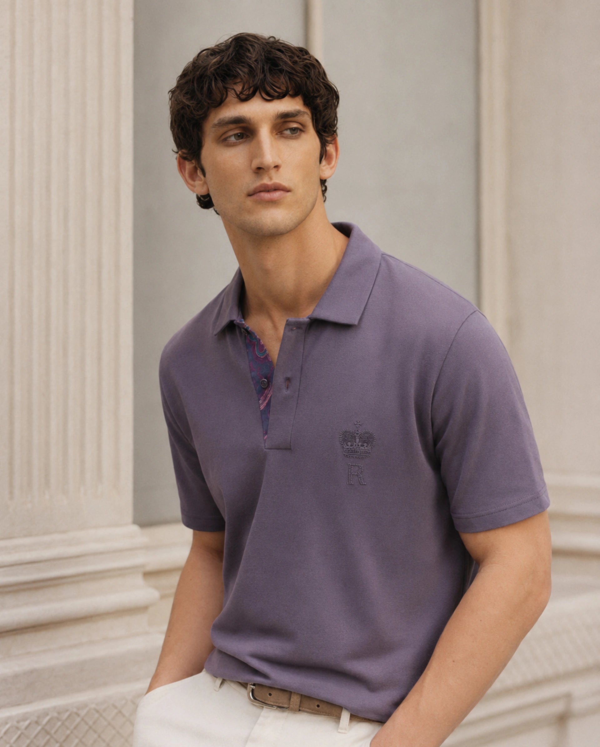 Rare Rabbit Men's Zeni-A26 Dusky Purple Cotton Blend Spread Collar Regular Plain Polo