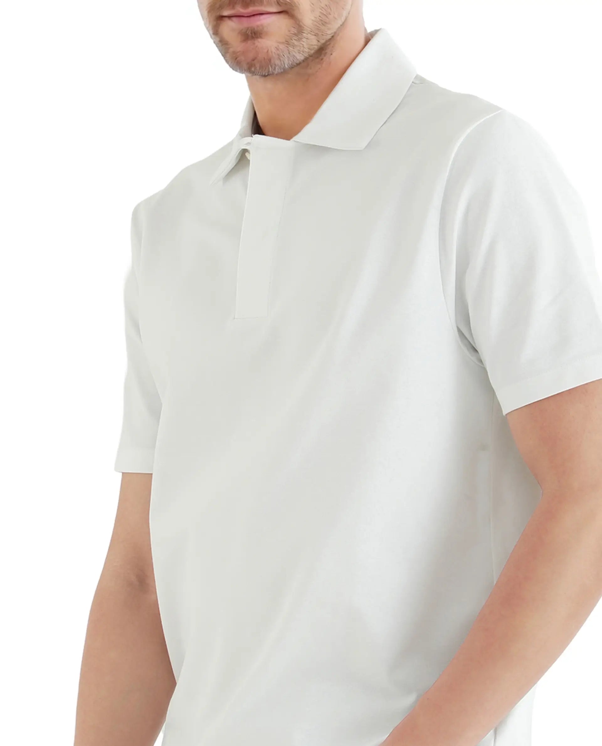Rare Rabbit Men Zeni White Cotton Lycra Fabric Short Sleeve Regular Fit Button Closure Plain Polo