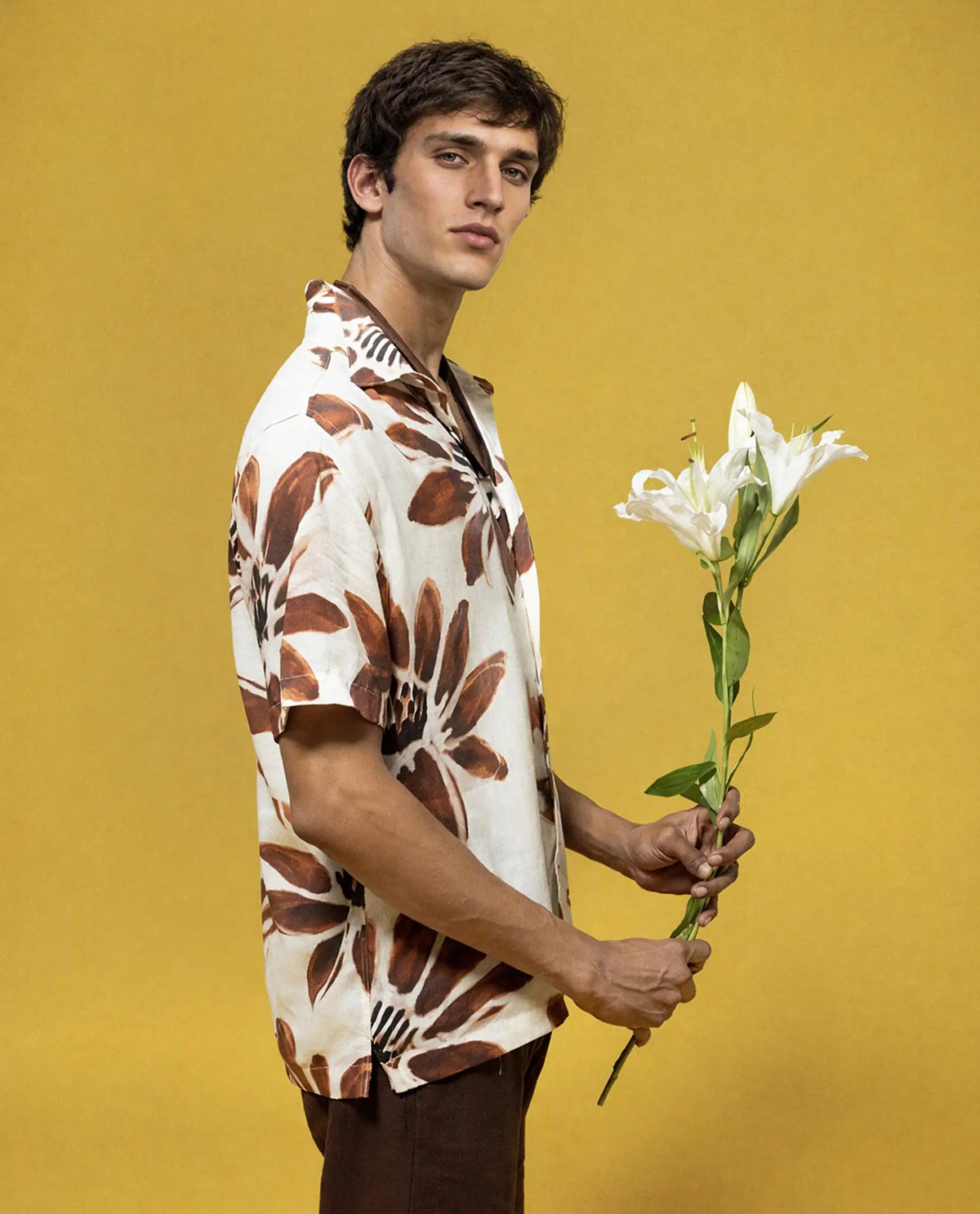 Rare Rabbit Men's Zeno Beige Viscose Fabric Half Sleeve Spread Collar Regular Floral Print Shirt
